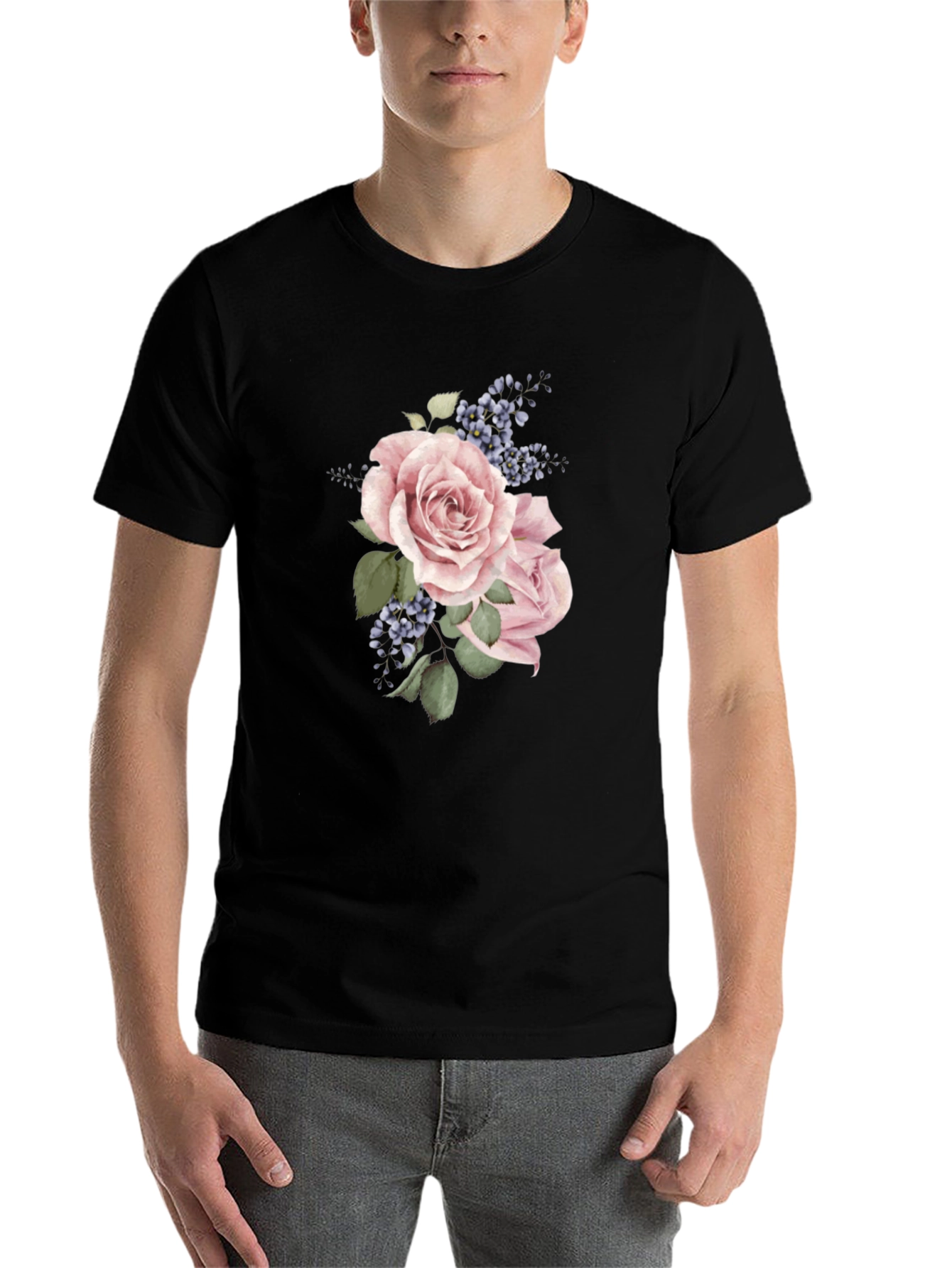 Black Floral Rose Graphic Black T-Shirt view 7