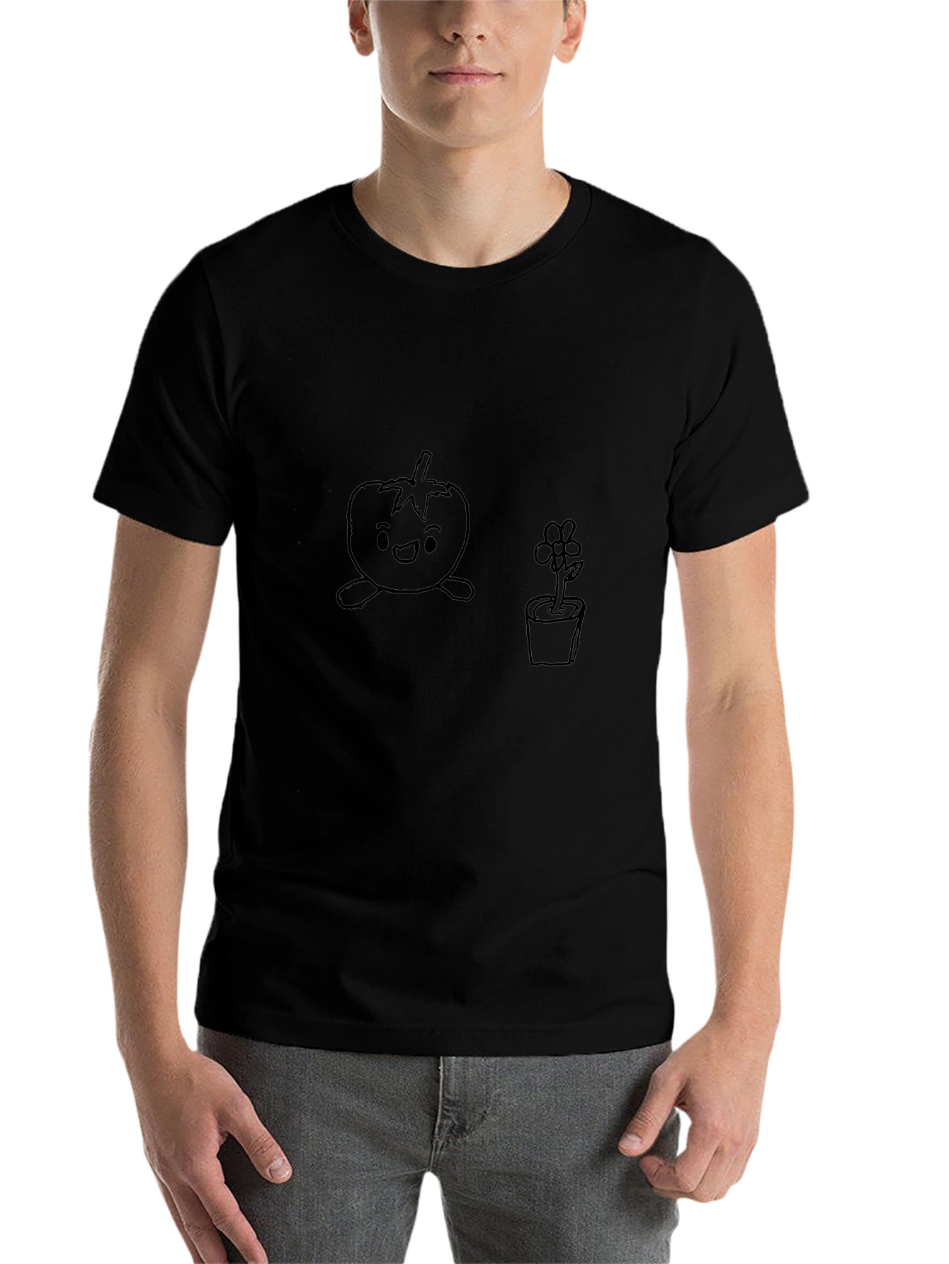 Cute Tomato & Flower Graphic T-Shirt - Unisex Black Tee - 7