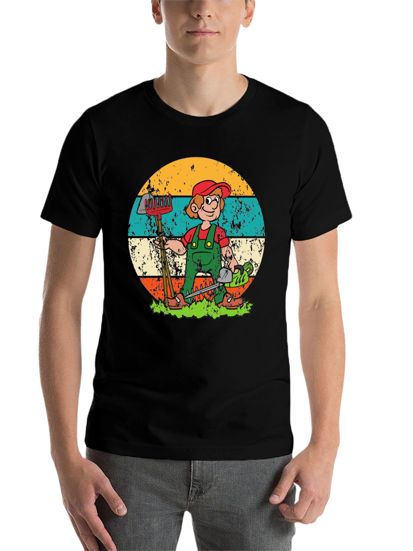 Black Gardener Cartoon Graphic T-Shirt - Unisex view 7