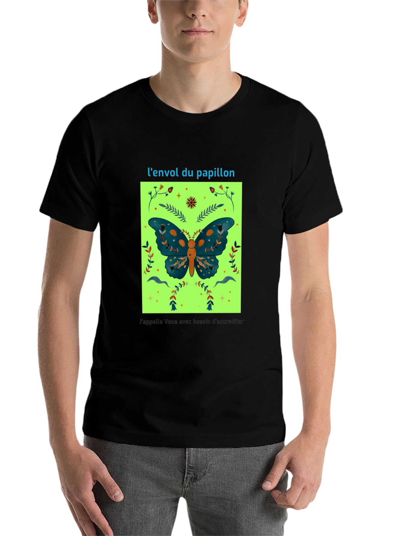 Black Butterfly Graphic Tee - French Slogan Design view 7