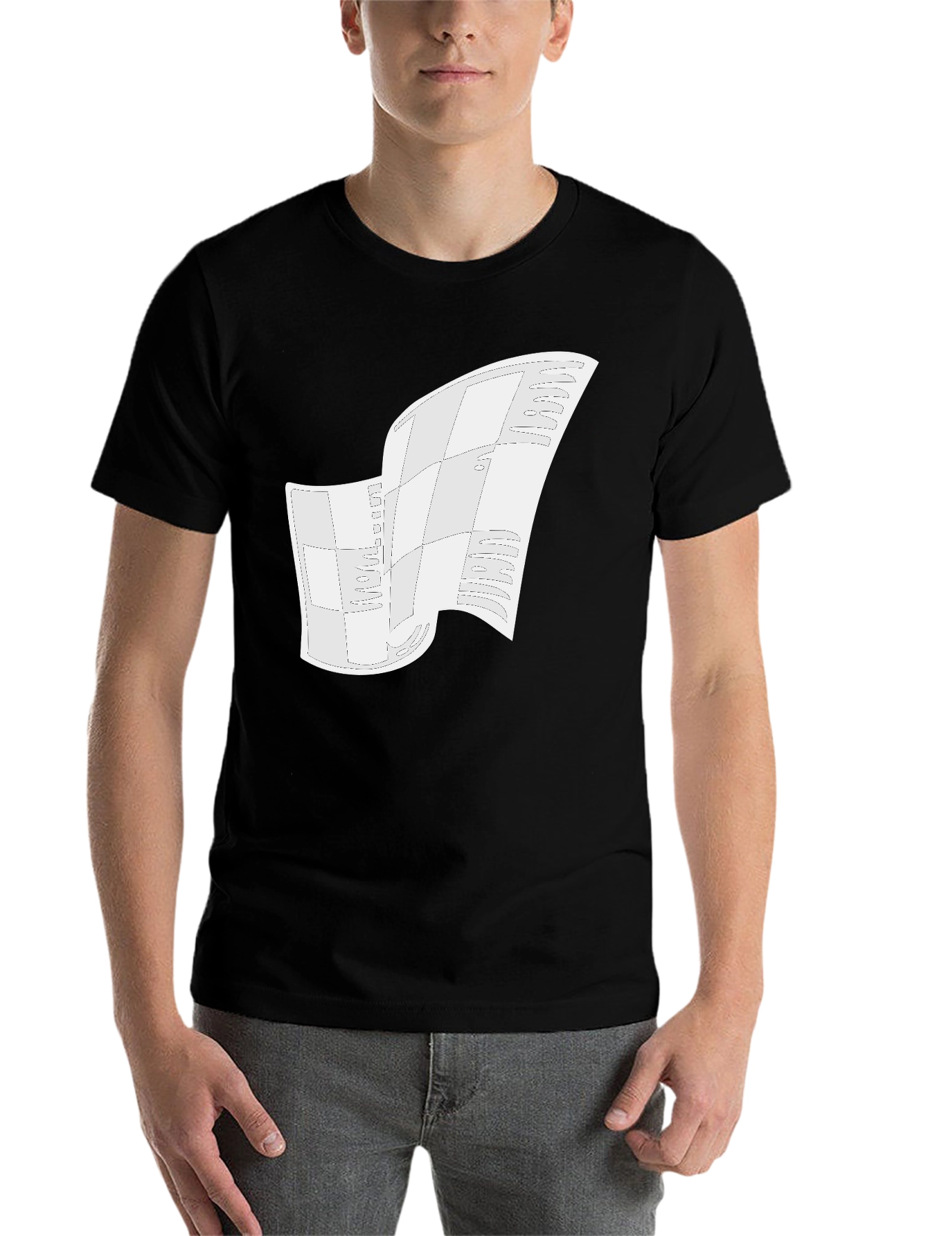 Black Modern Abstract Graphic Tee - Black Cotton Blend view 7