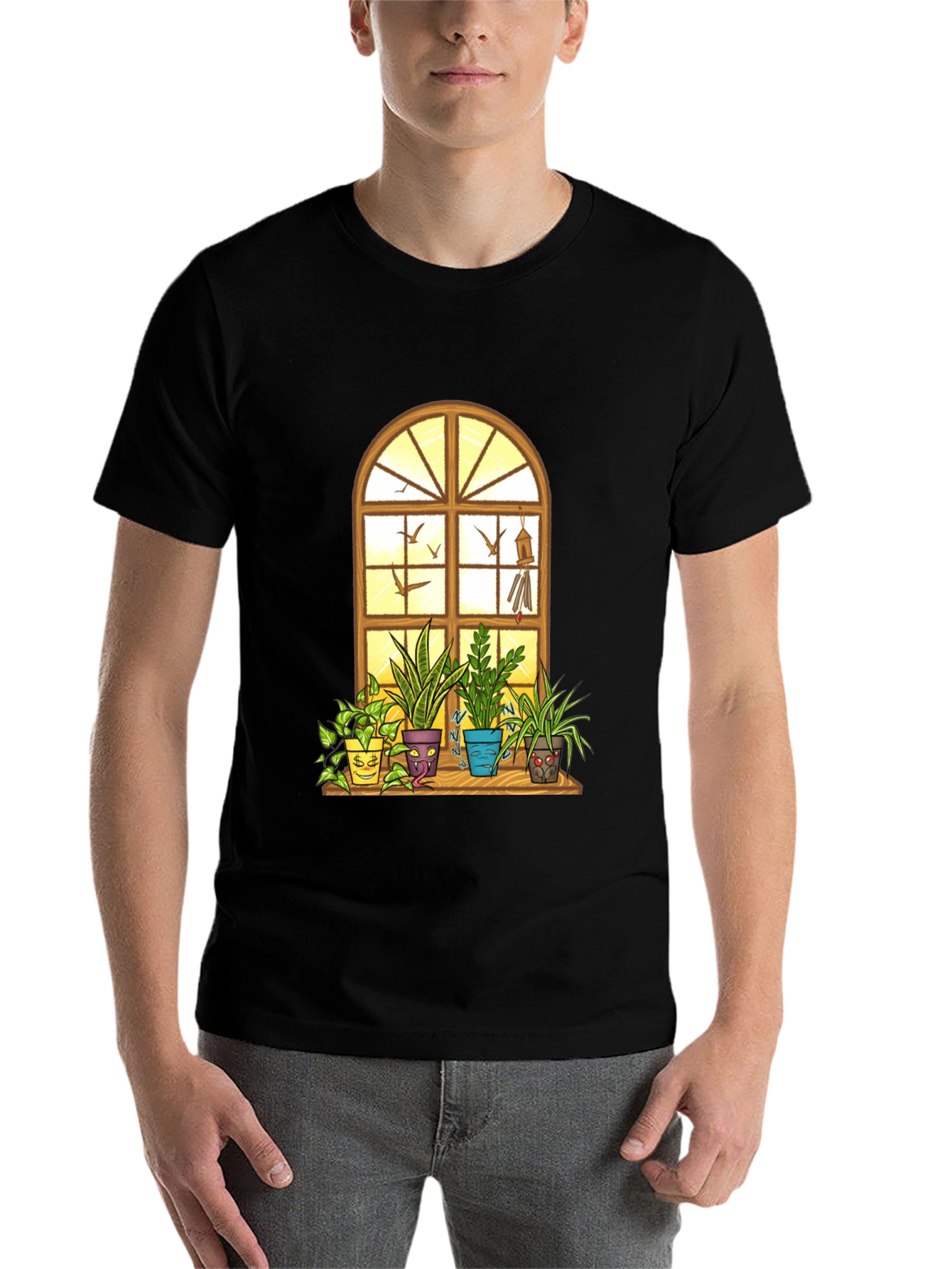Black Men's Novelty Potted Plants Graphic T-Shirt view 7