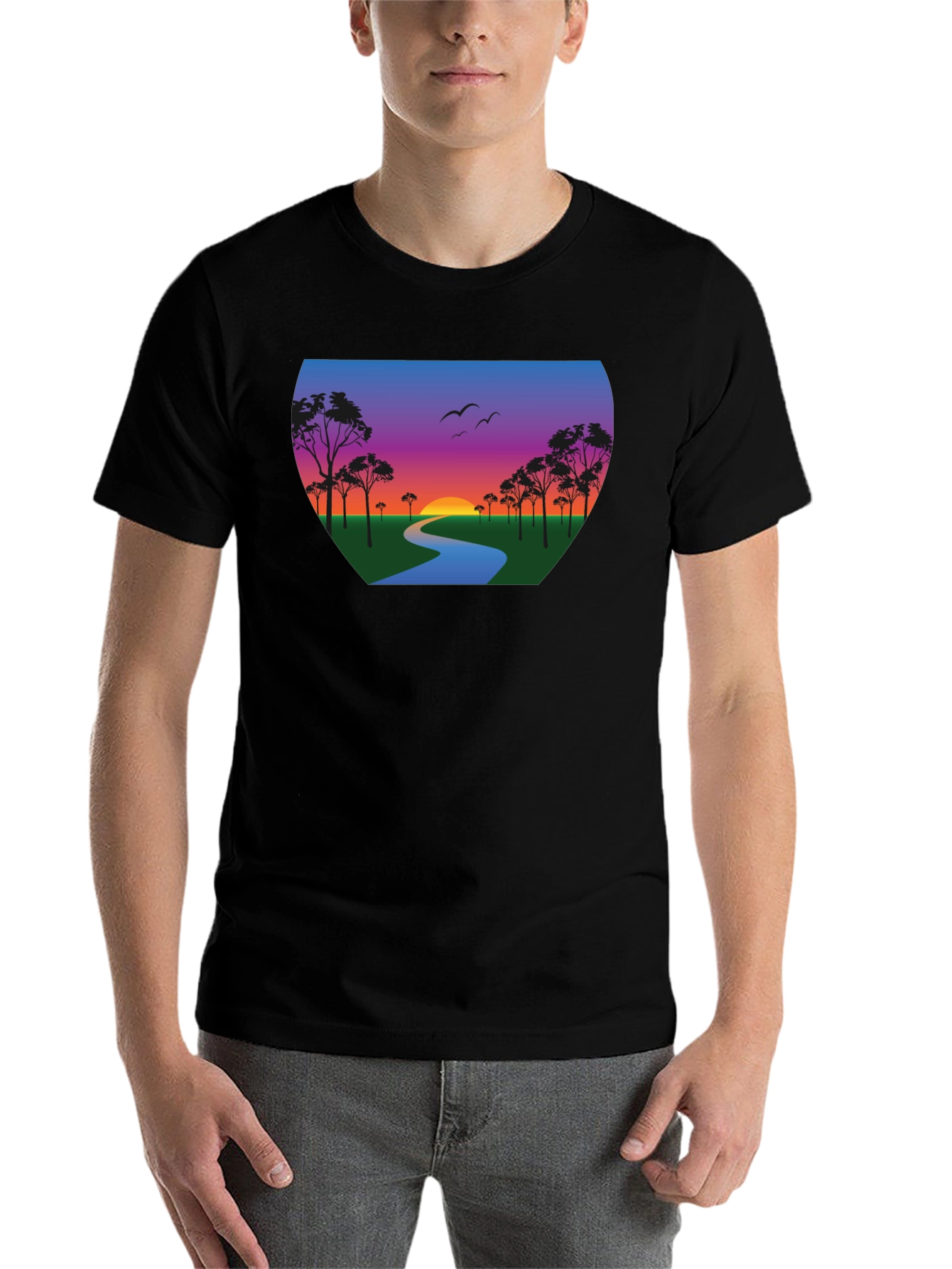 Black Sunset River Graphic Tee - Black Cotton Blend view 7