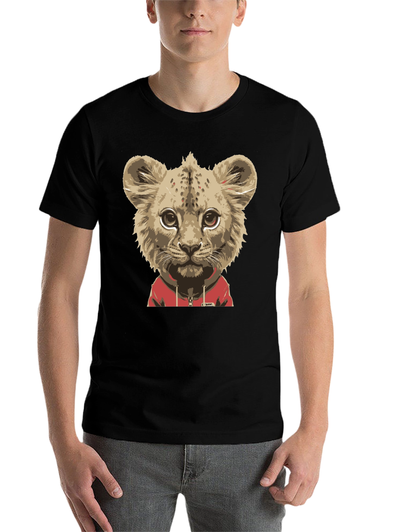 Black Lion Cub Hoodie T-Shirt - Cool Animal Tee view 7