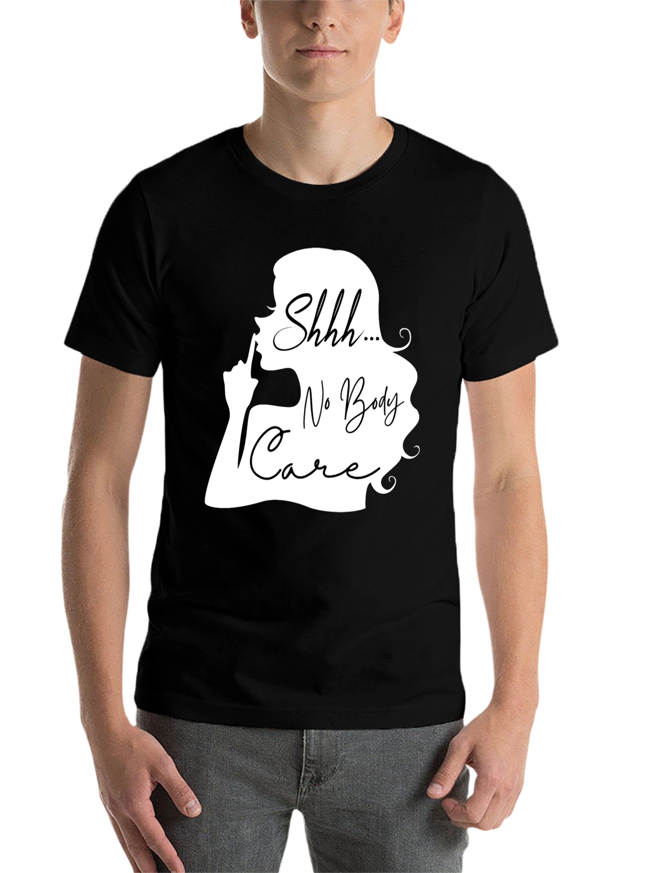 Black Shhh No Body Care Graphic Tee - Black Cotton T-Shirt view 7