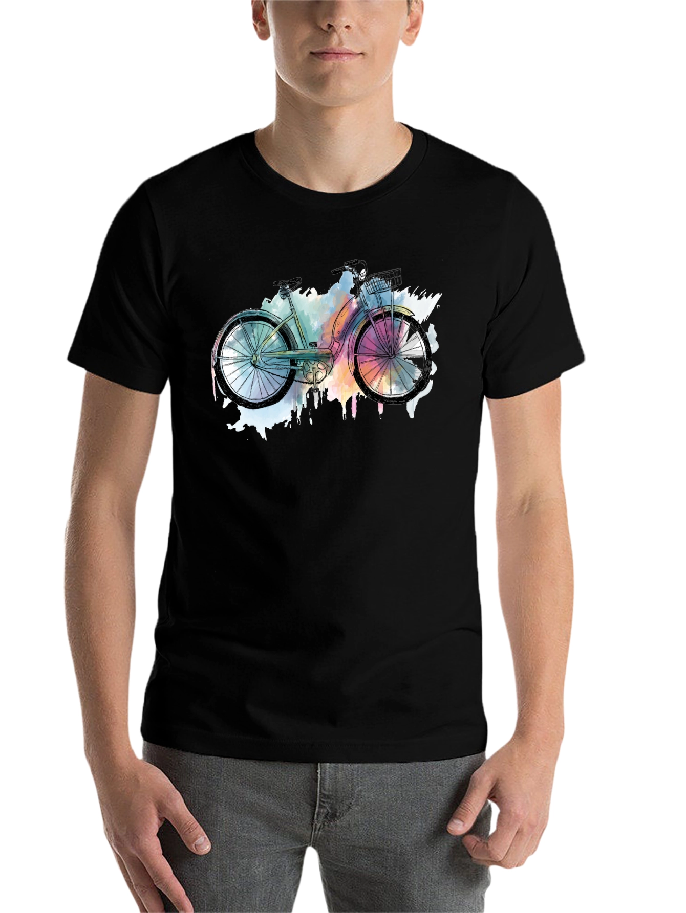 Black Watercolor Bicycle Graphic T-Shirt - Black view 7