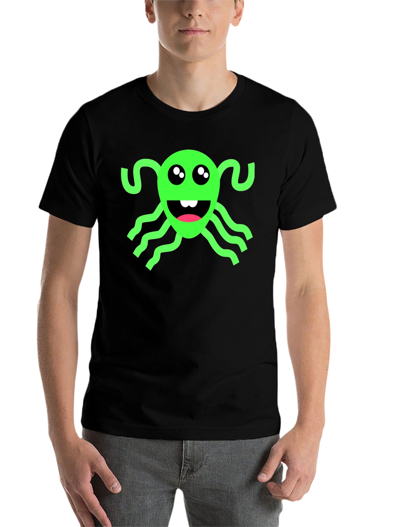 Black Funny Green Alien Black T-Shirt view 7