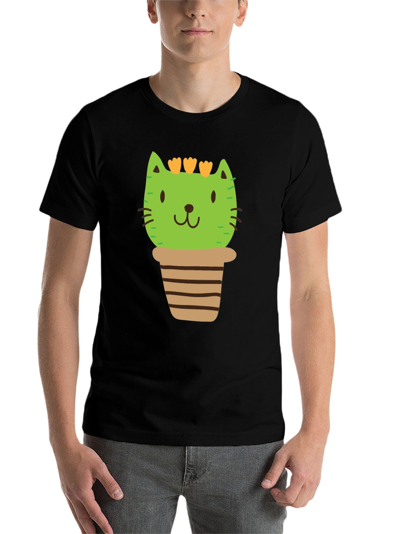 Black Cactus Cat T-Shirt - Plant Lover Tee view 7