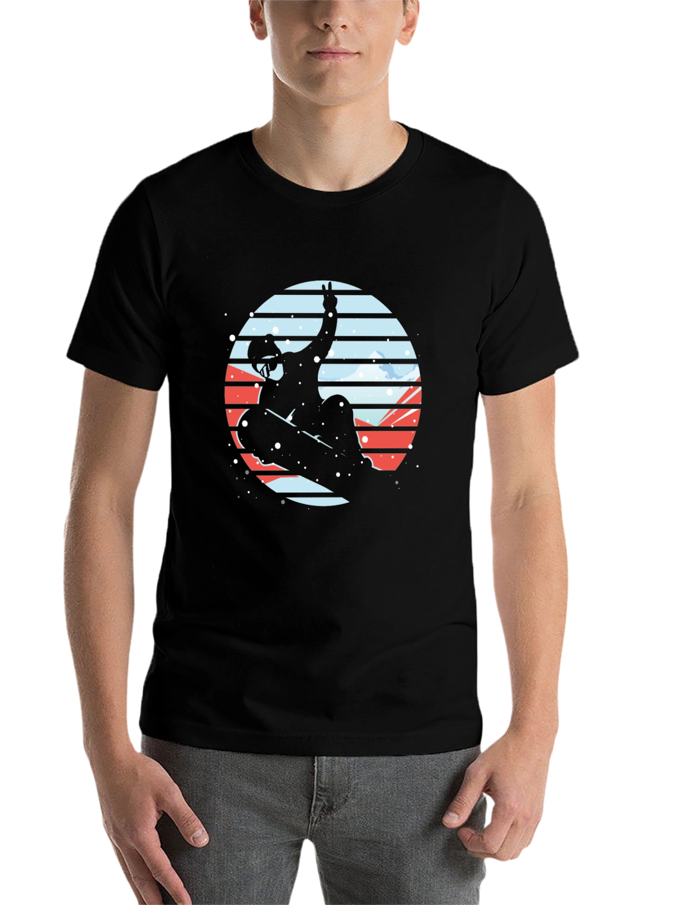 Black Snowboarder Silhouette Graphic Tee - Stylish & Unique Design view 7