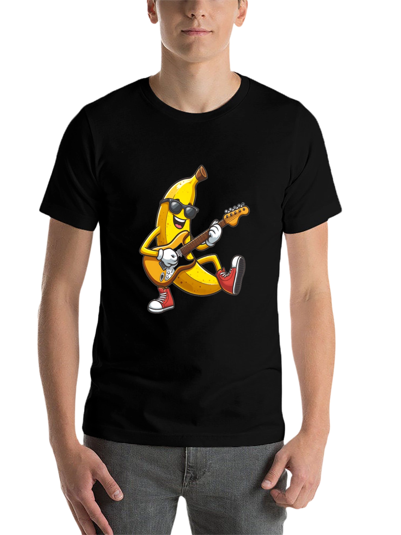 Black Banana Rocker T-Shirt - Cool Fruit Guitarist Tee view 7