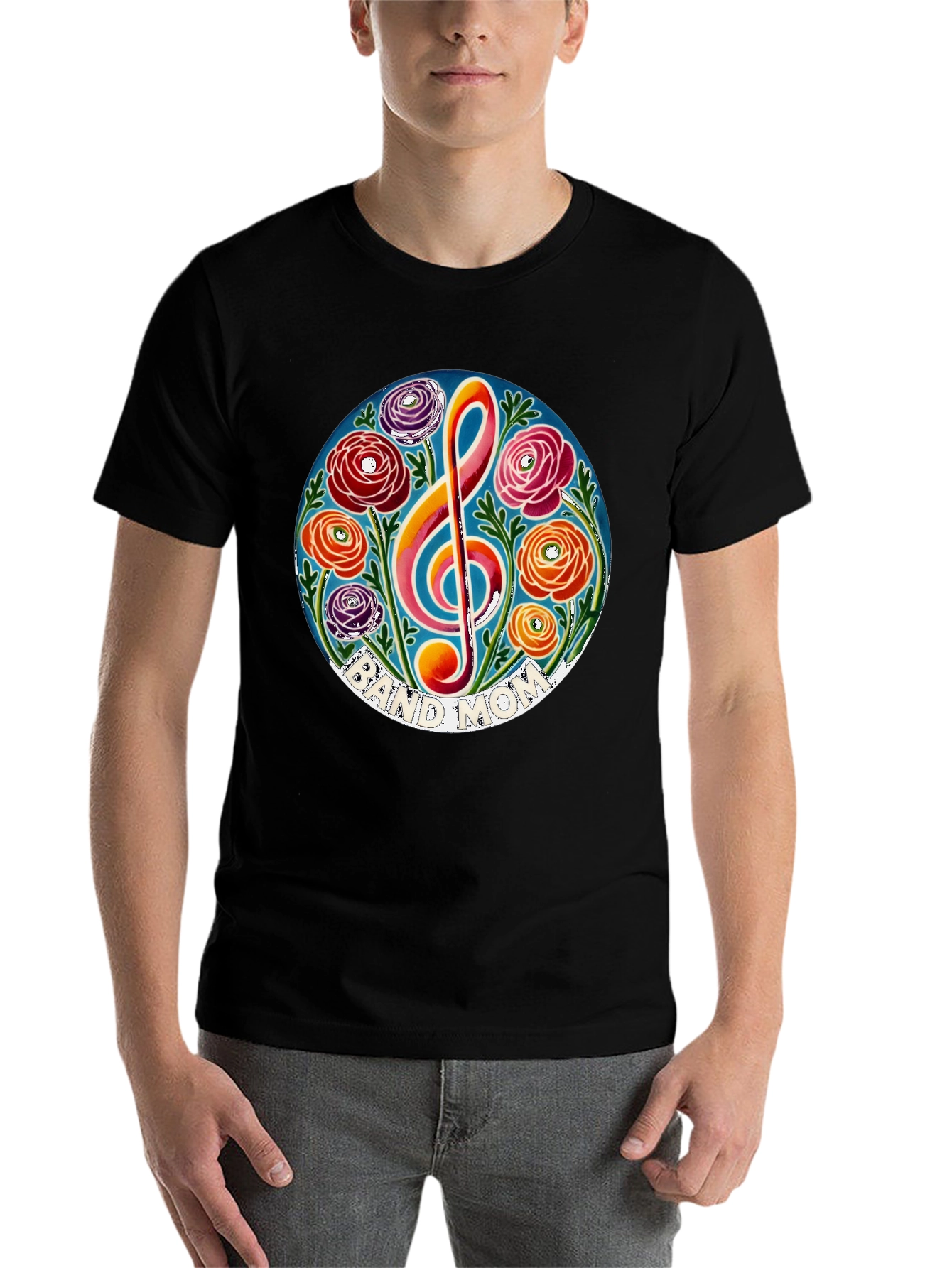 Black Band Mom Floral Treble Clef T-Shirt view 7