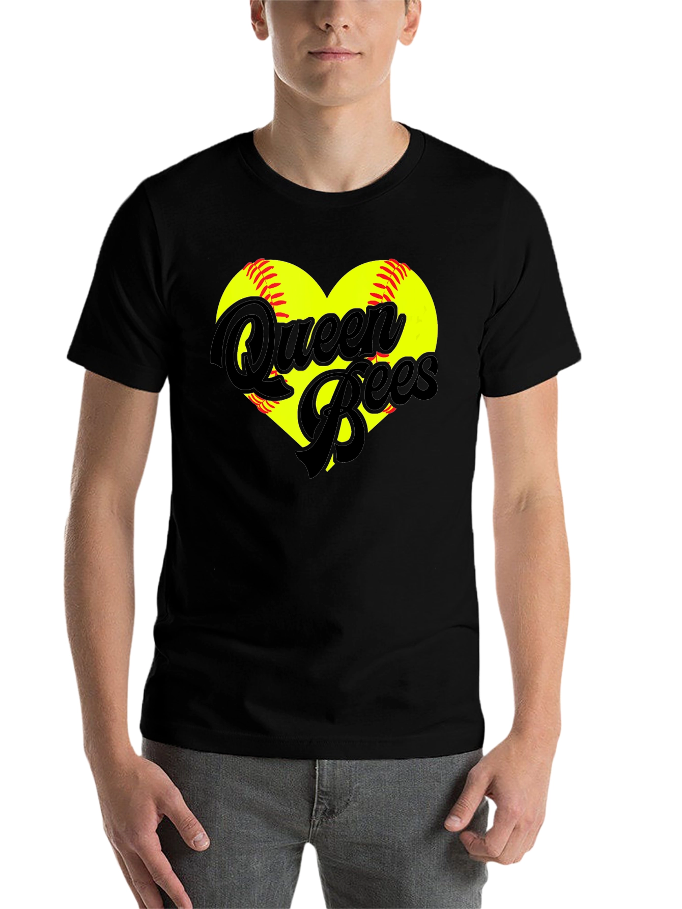 Black Queen Bees Softball Heart T-Shirt view 7