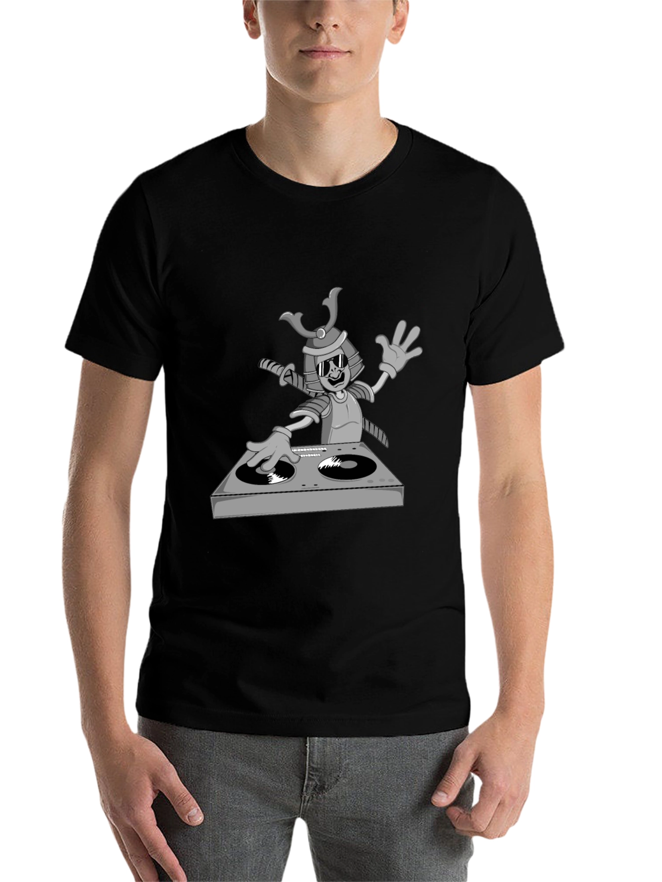 Black DJ Samurai T-Shirt - Cool Cartoon Graphic Tee view 7