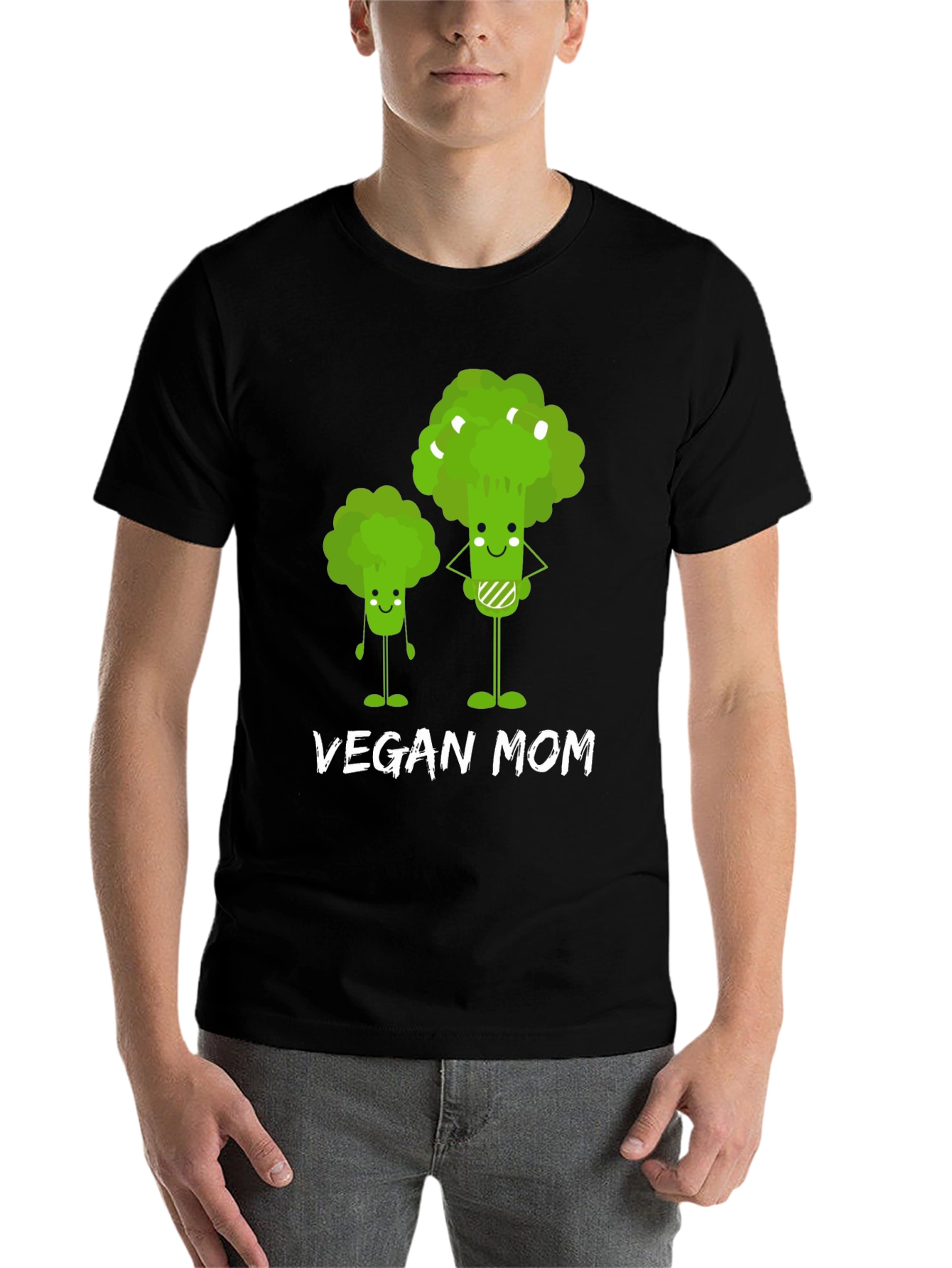 Black Vegan Mom T-Shirt - Cute Broccoli Design view 7