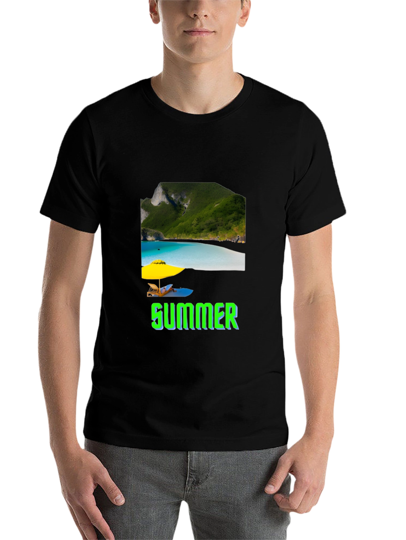 Black Summer Beach Graphic T-Shirt view 7