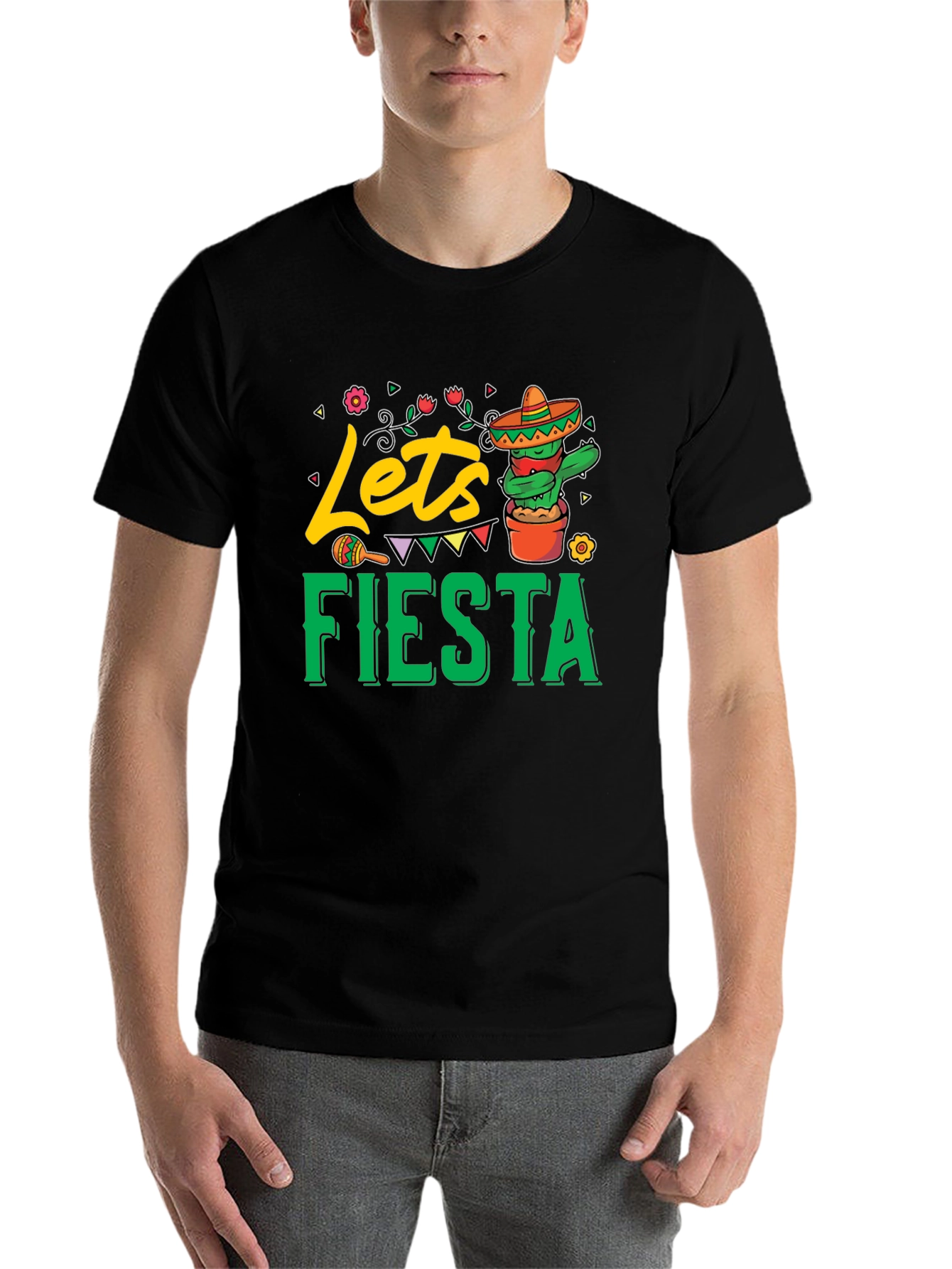 Black Let's Fiesta Black Graphic T-Shirt view 7
