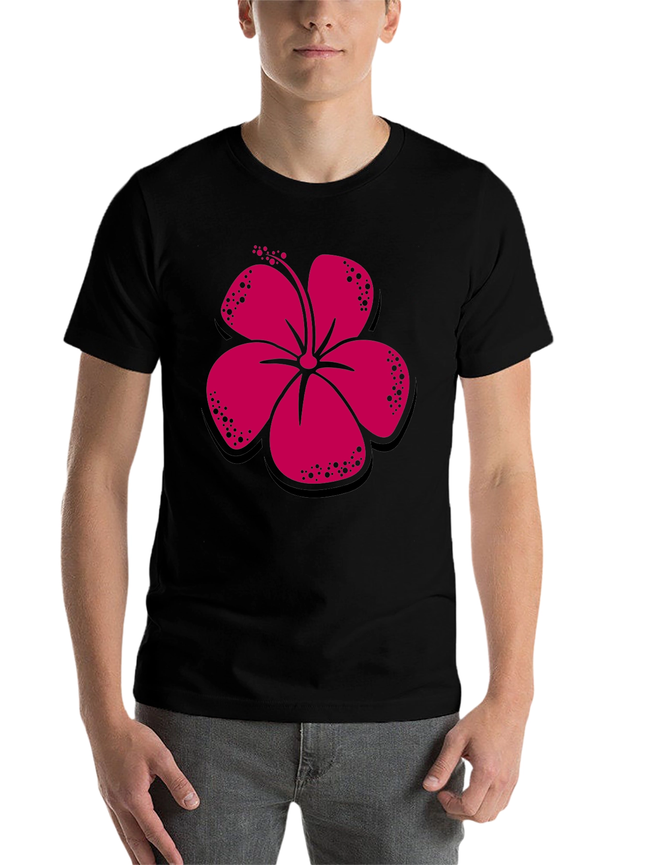 Black Hibiscus Flower Graphic Tee - Casual Black T-Shirt view 7