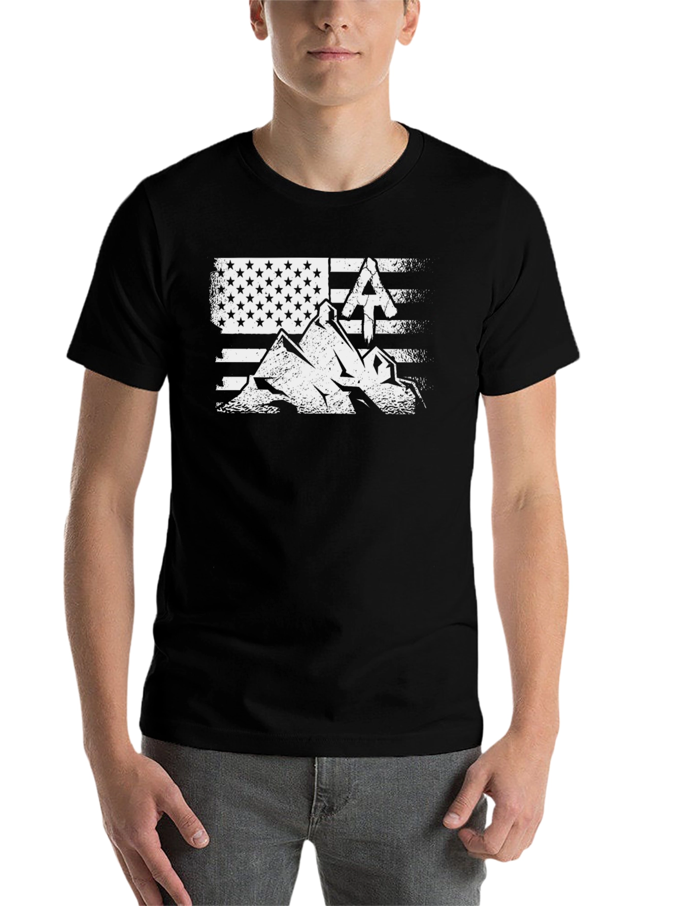Black American Flag Hiking T-Shirt view 7