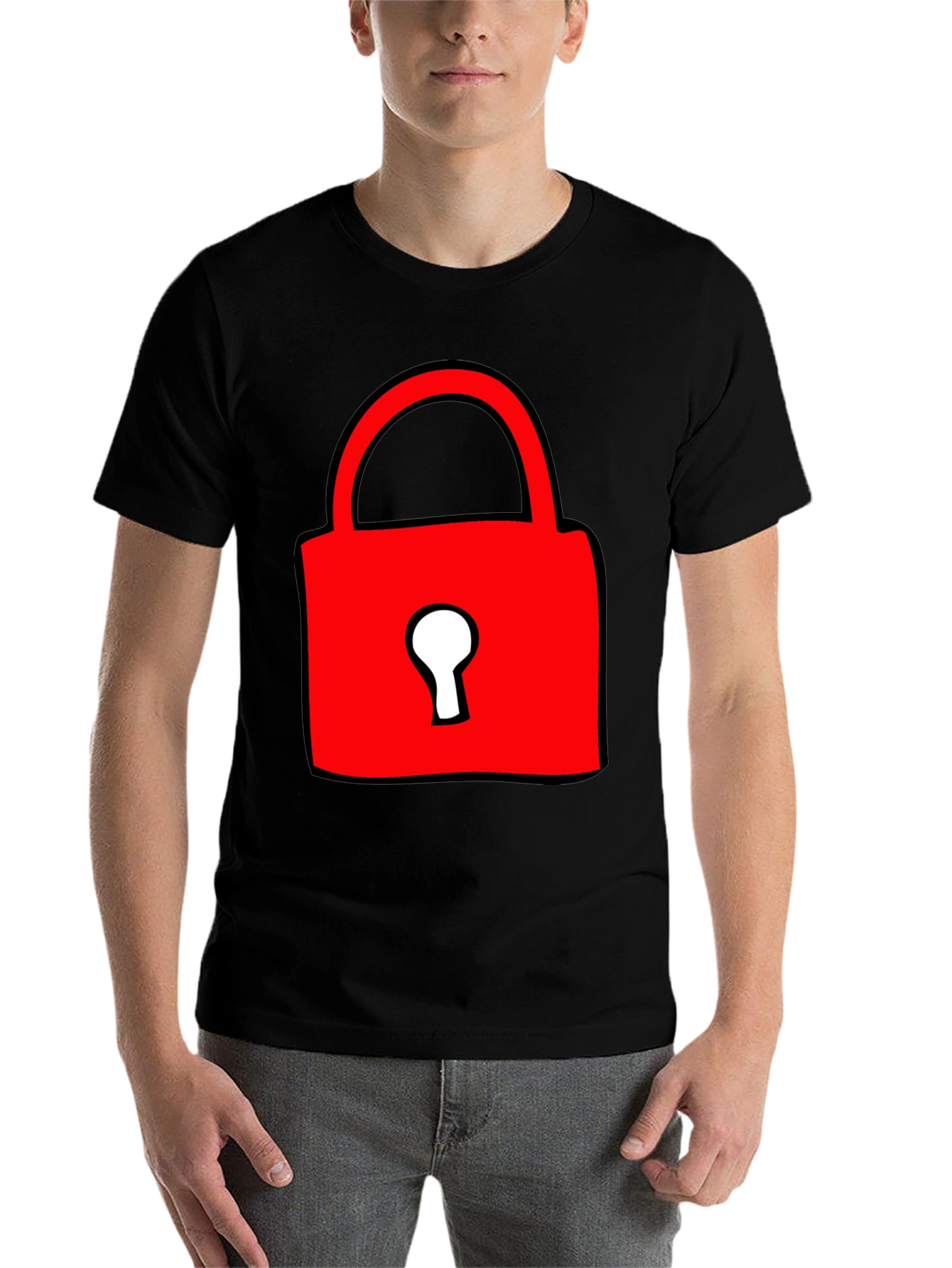Black Red Lock Graphic T-Shirt - Casual Cotton Tee view 7
