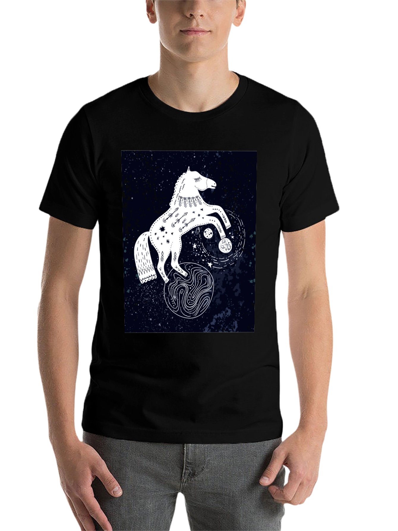 Black Celestial Horse Graphic Tee - Black view 7