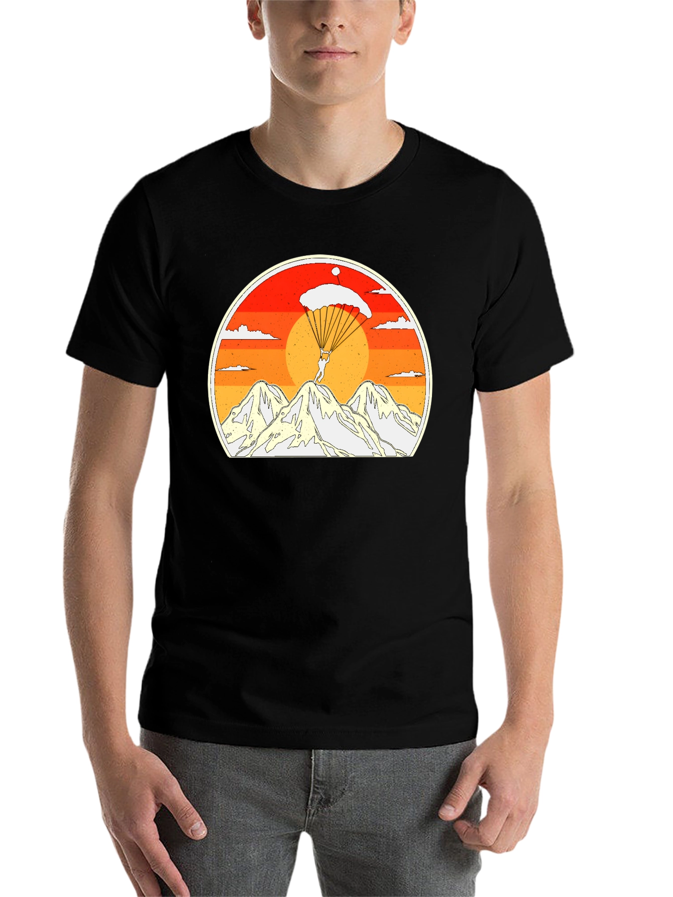 Black Skydiving Mountain Graphic Tee view 7
