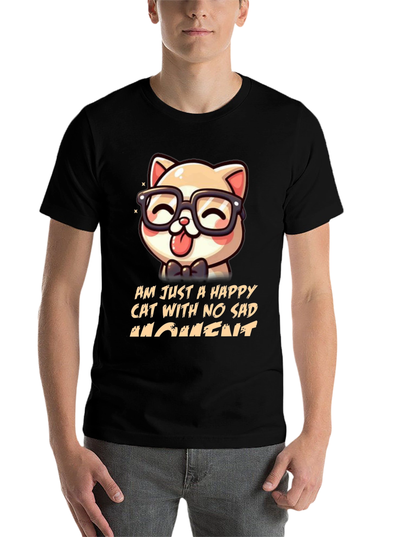 Black Happy Cat Graphic T-Shirt view 7