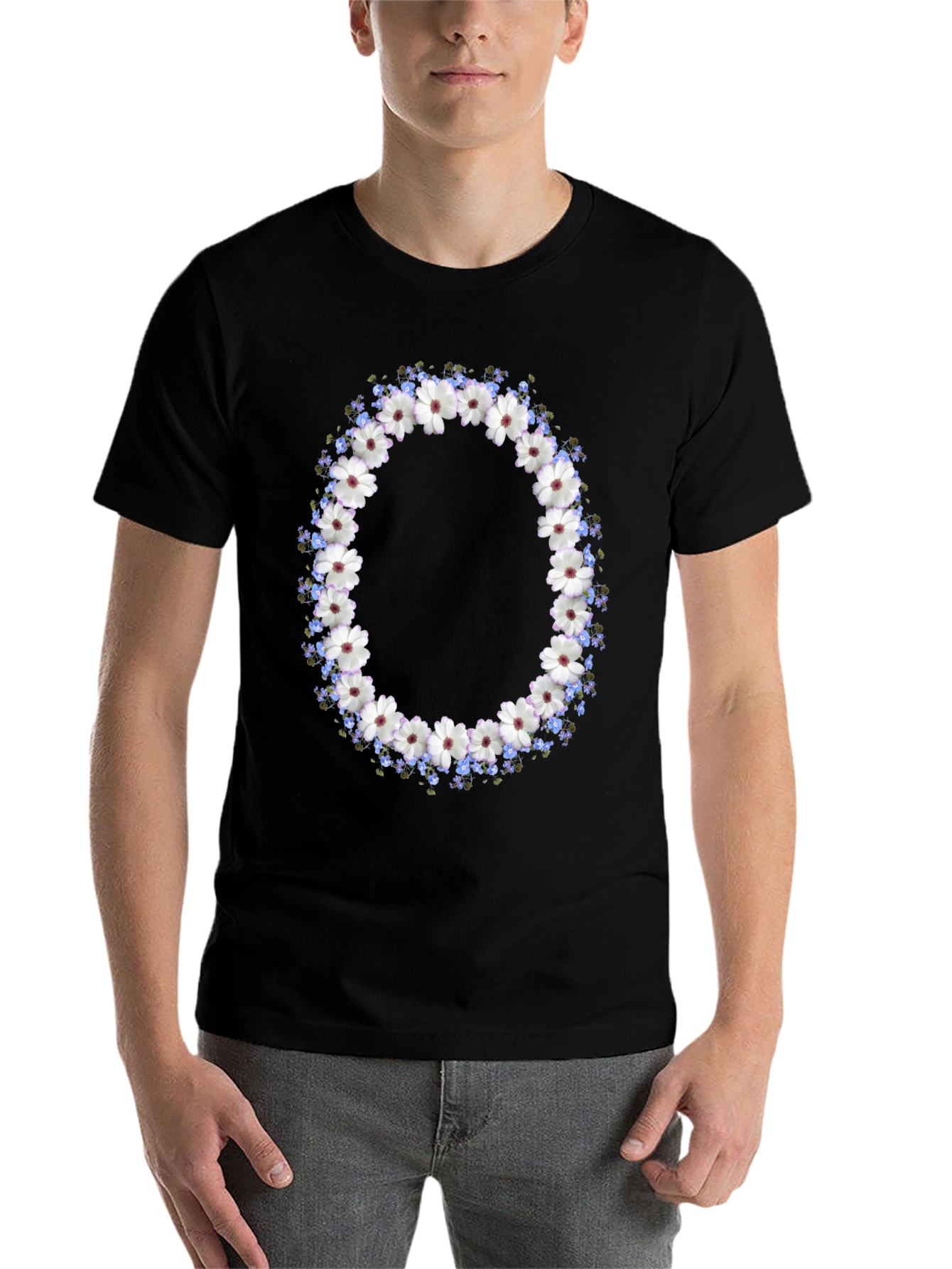 Black Floral Wreath Graphic Black T-Shirt view 7