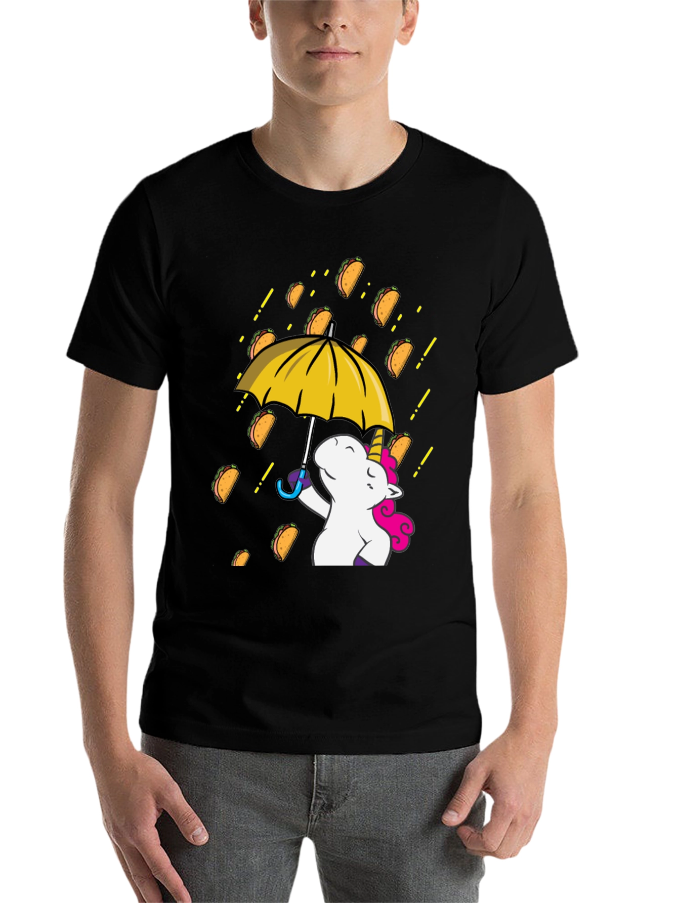 Black Unicorn Taco Rain Graphic T-Shirt view 7