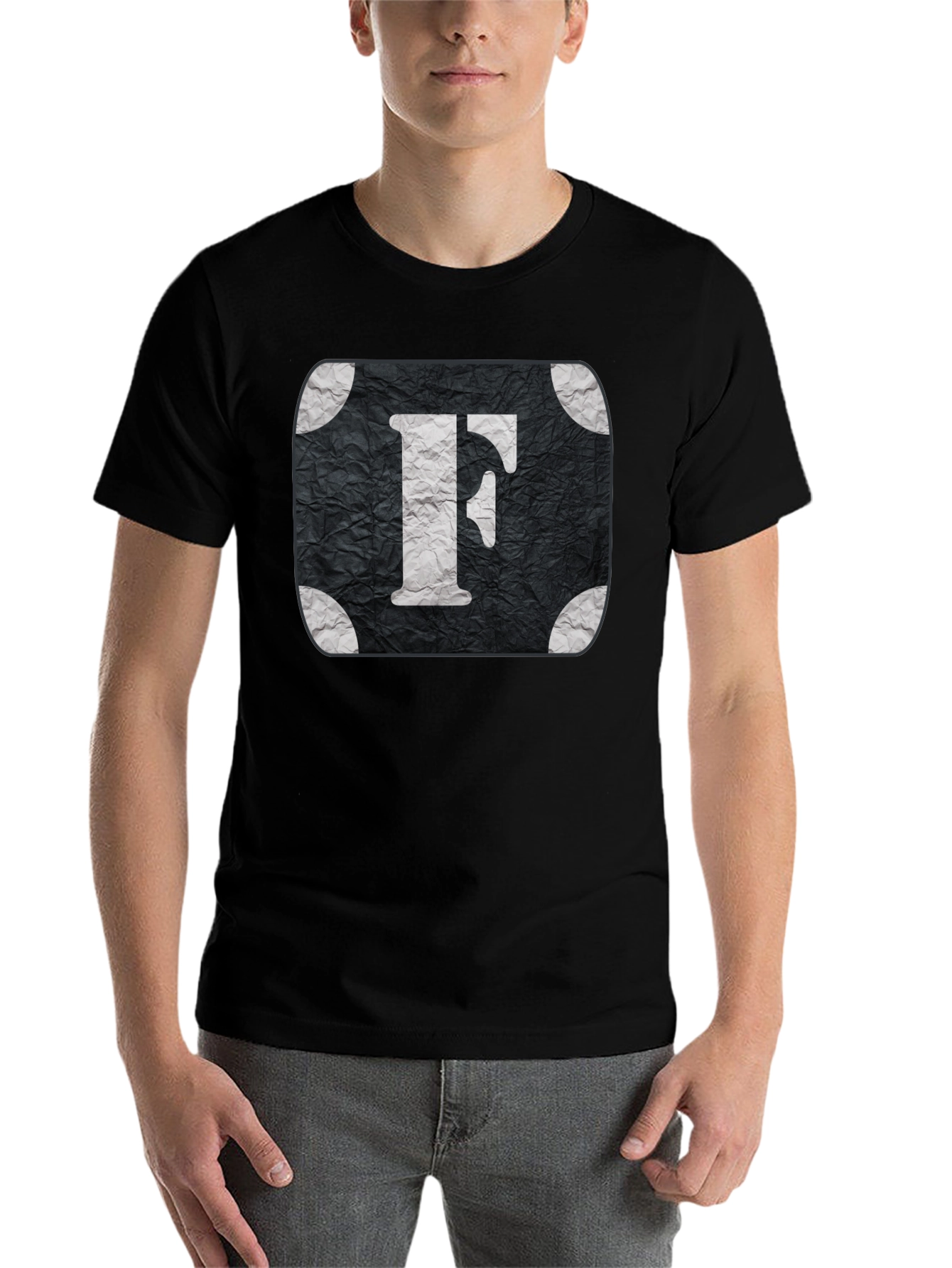 Black Letter F Graphic Tee - Black Cotton Blend view 7