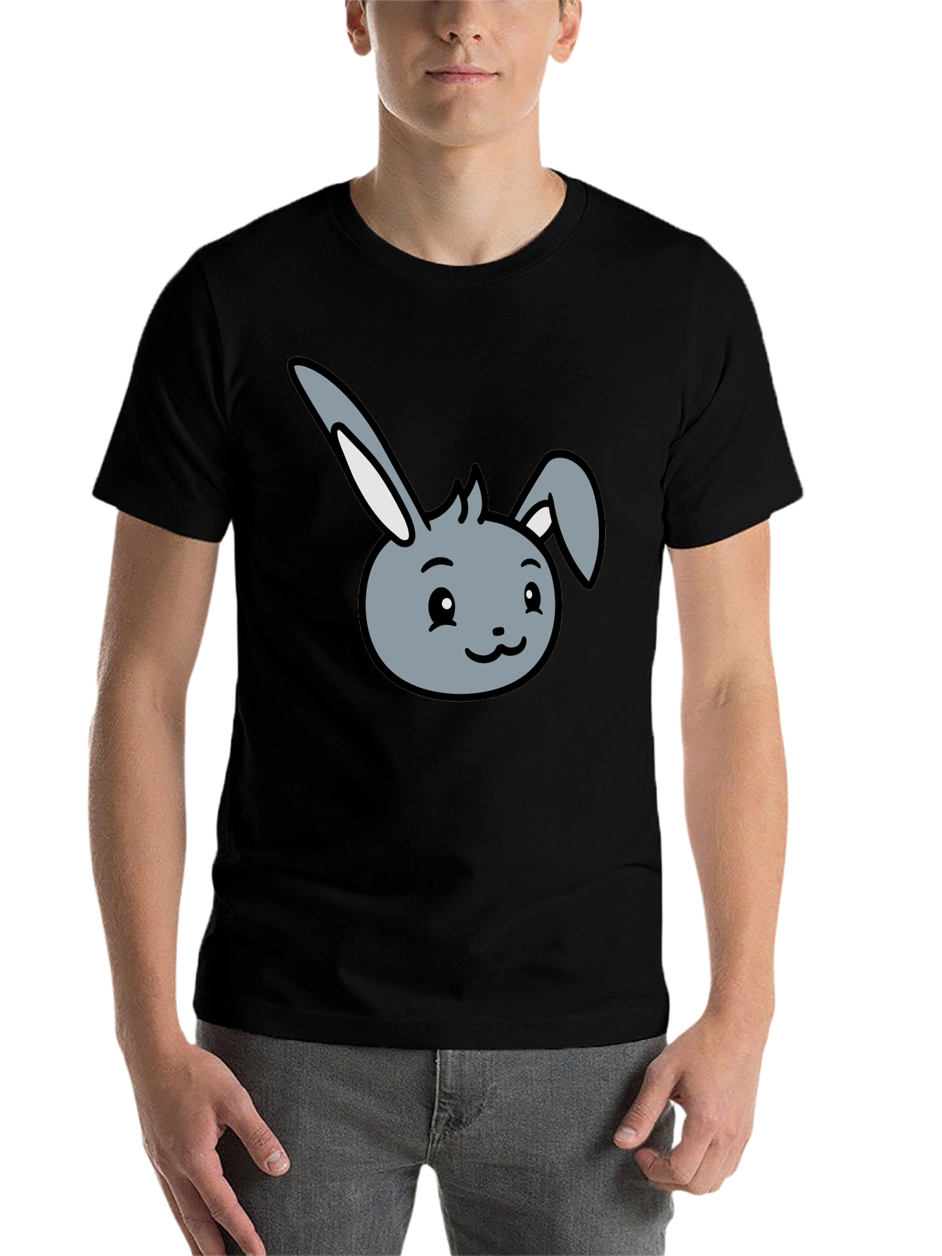 Black Cute Bunny Graphic Tee - Soft Cotton Blend view 7