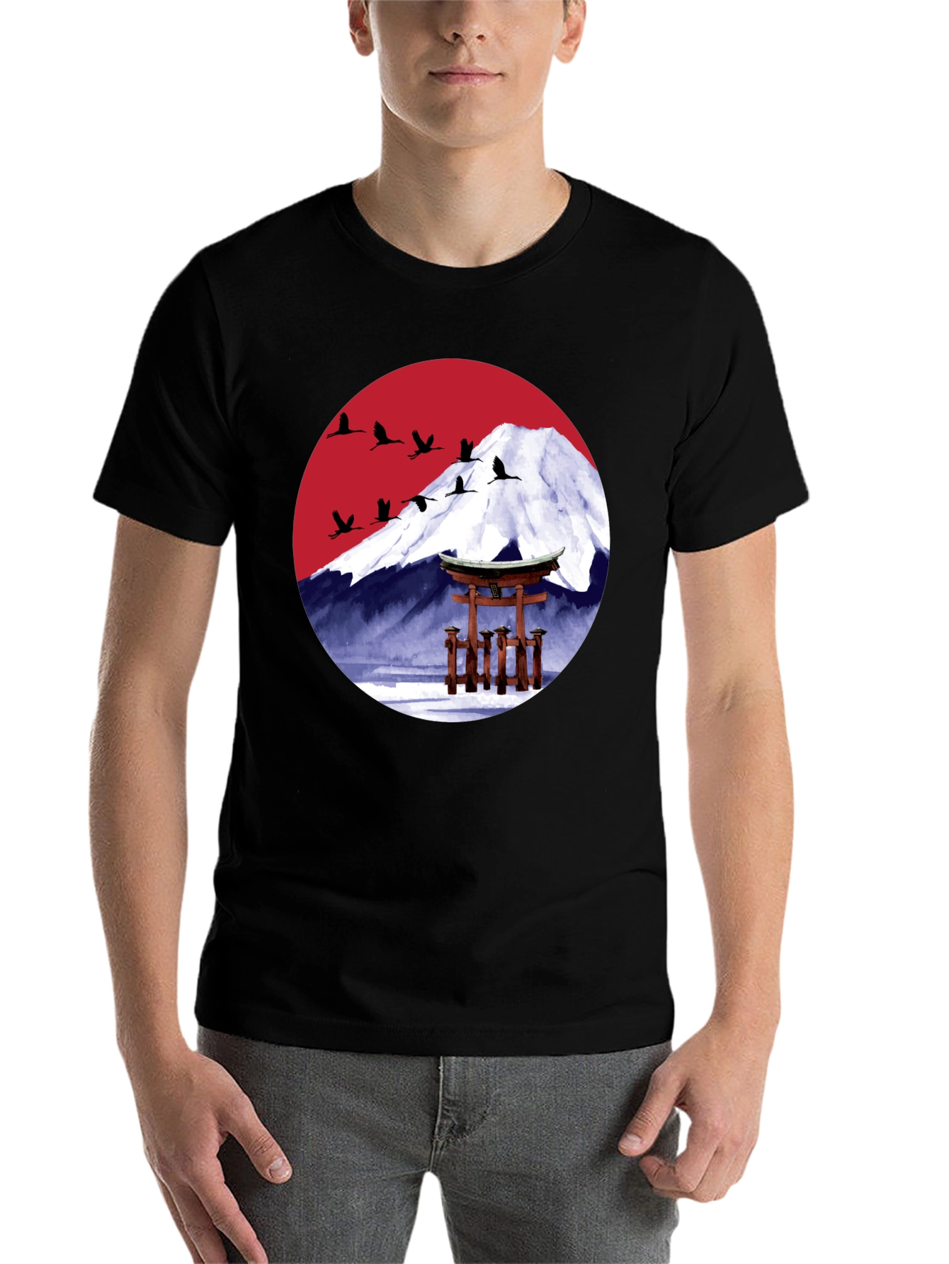 Black Japanese Mountain Scene Graphic Tee view 7