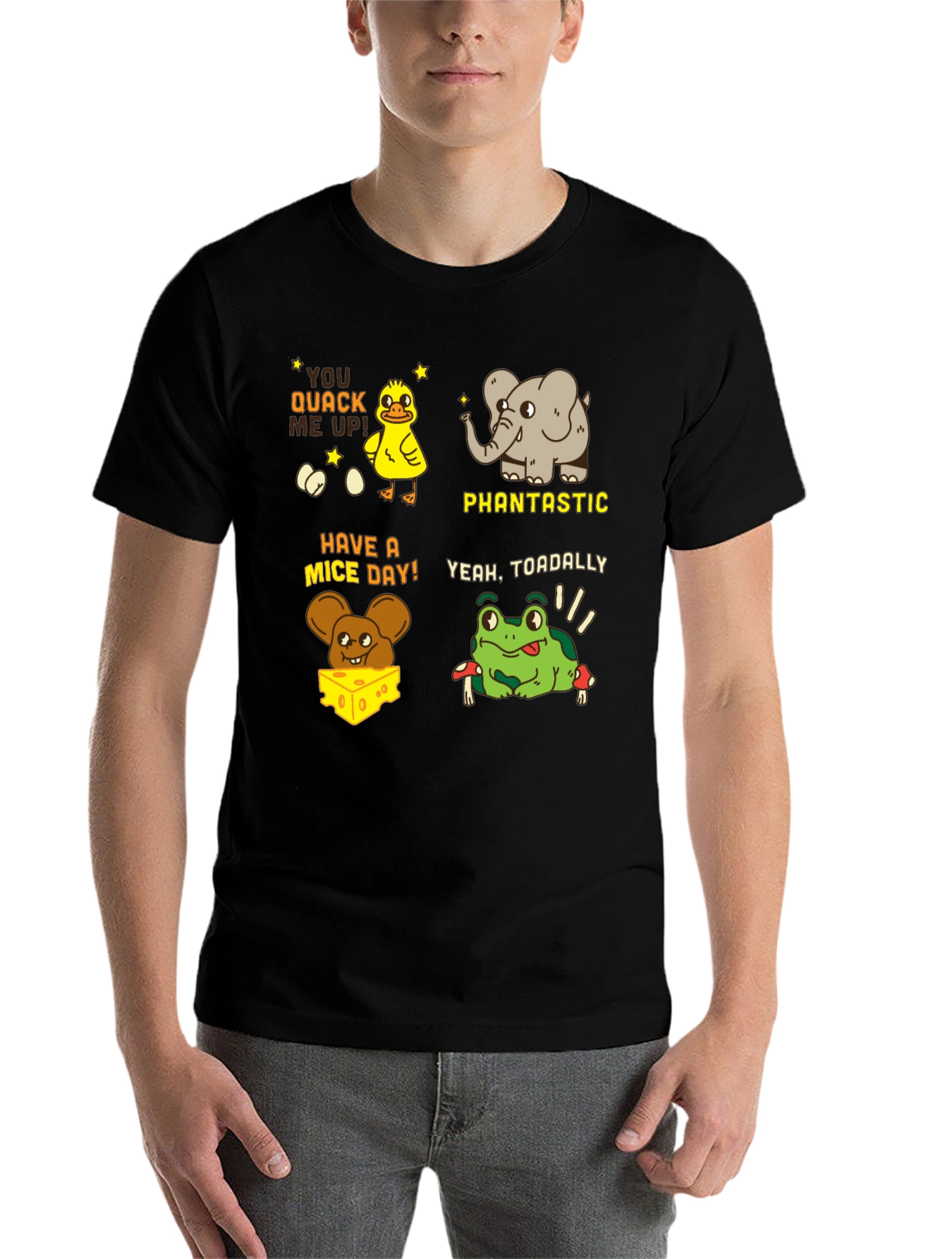 Black Pun-tastic Animal Tee: Quack Me Up, Have a Mice Day! view 7