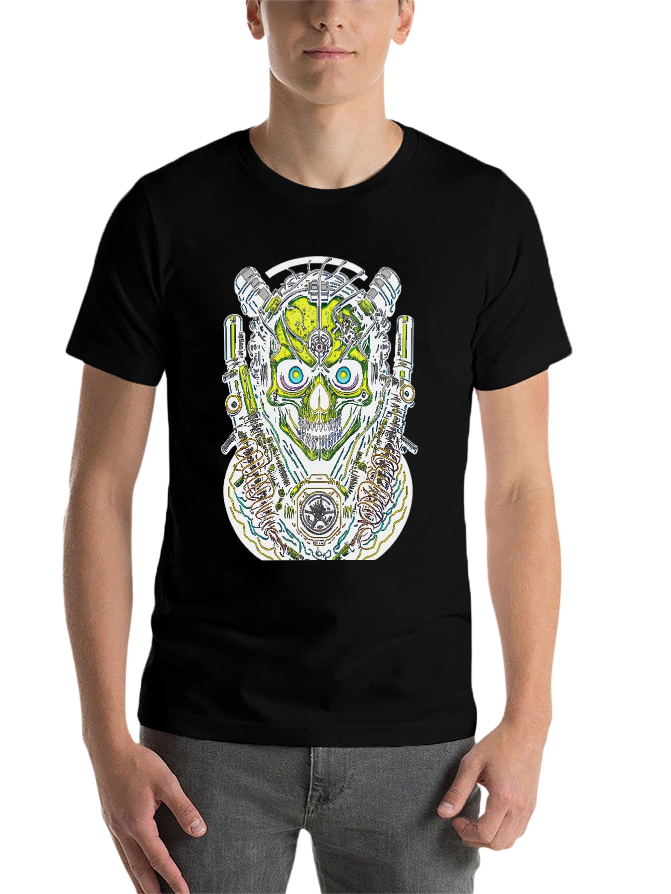 Steampunk Skull Graphic Tee - Men's Black T-Shirt - 7