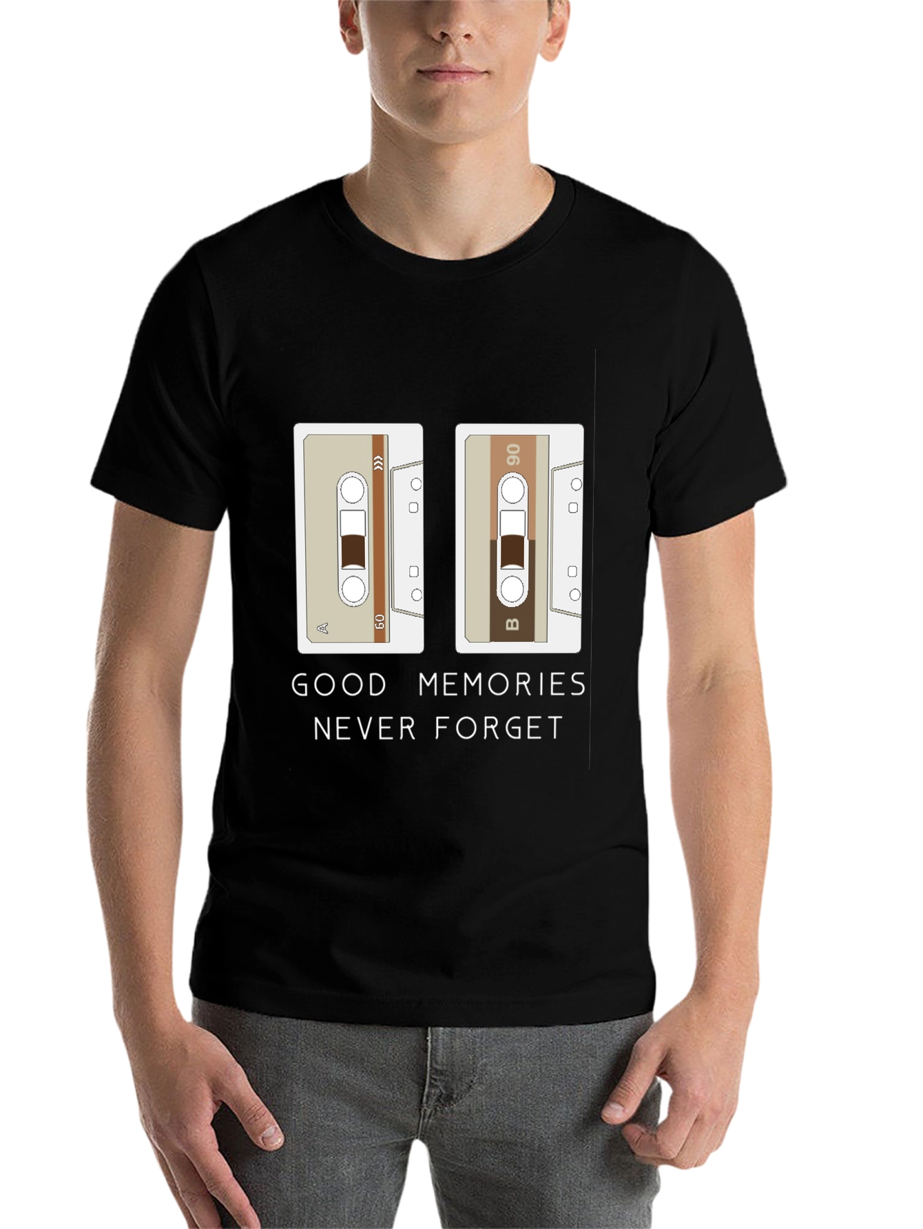 Black Retro Cassette Tape Graphic T-Shirt: Good Memories Tee view 7