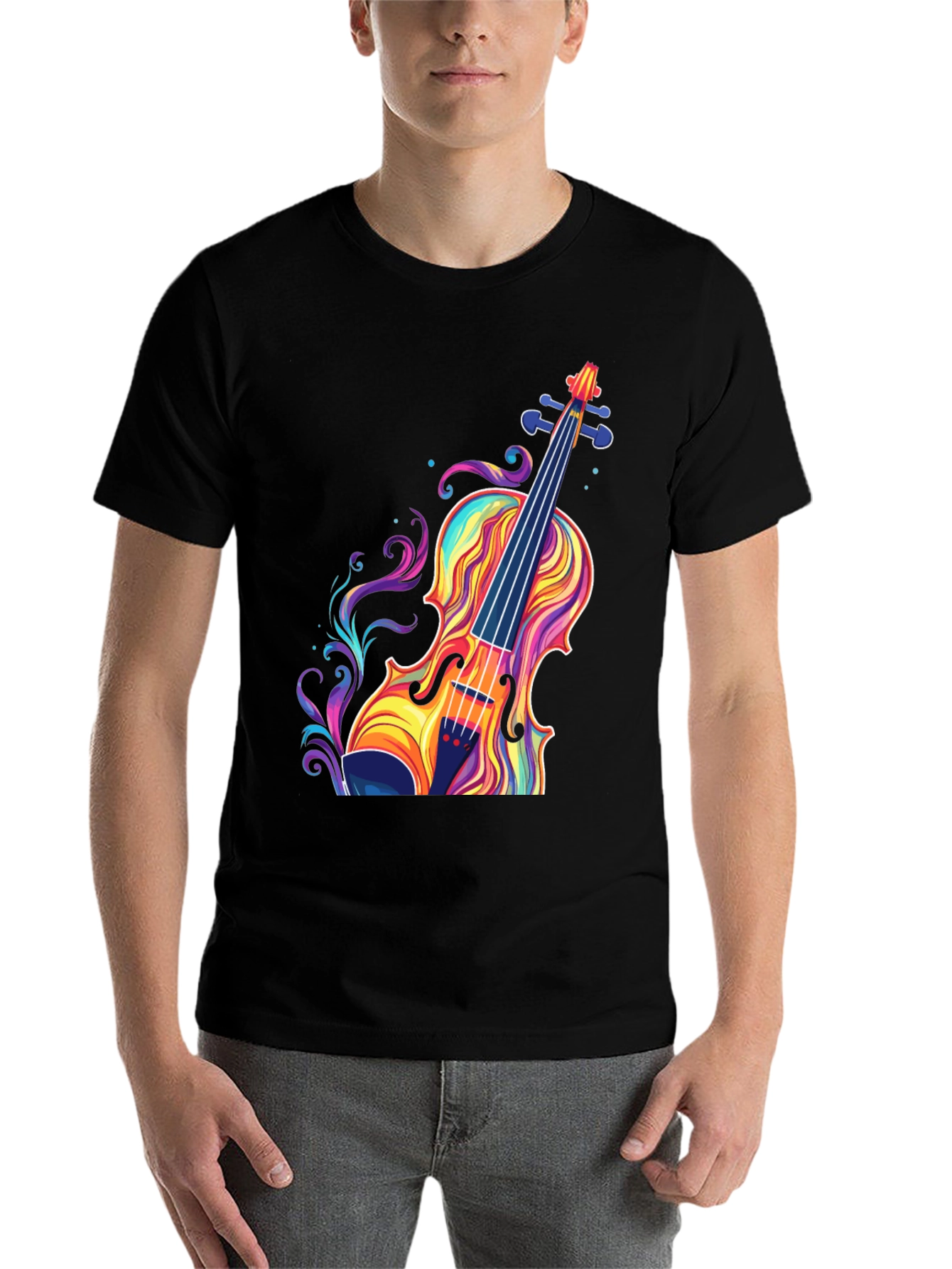 Black Colorful Violin Graphic T-Shirt - Music Lover Tee view 7