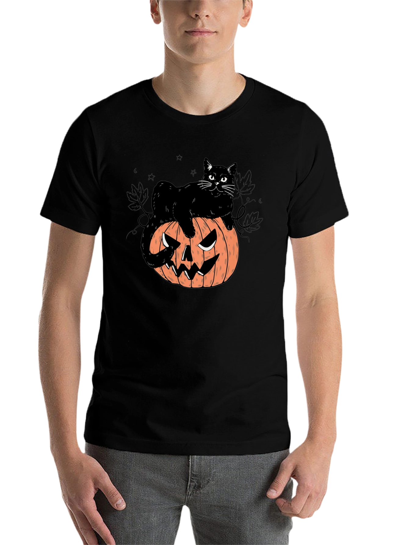 Black Halloween Cat on Pumpkin Graphic Tee view 7