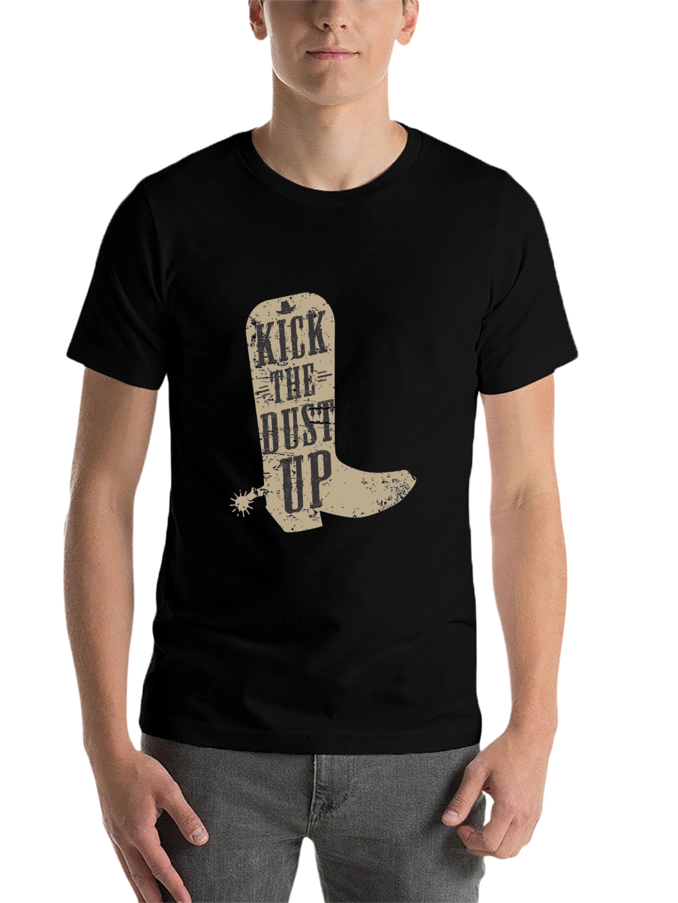 Black Kick the Dust Up Cowboy Boot Graphic T-Shirt view 7
