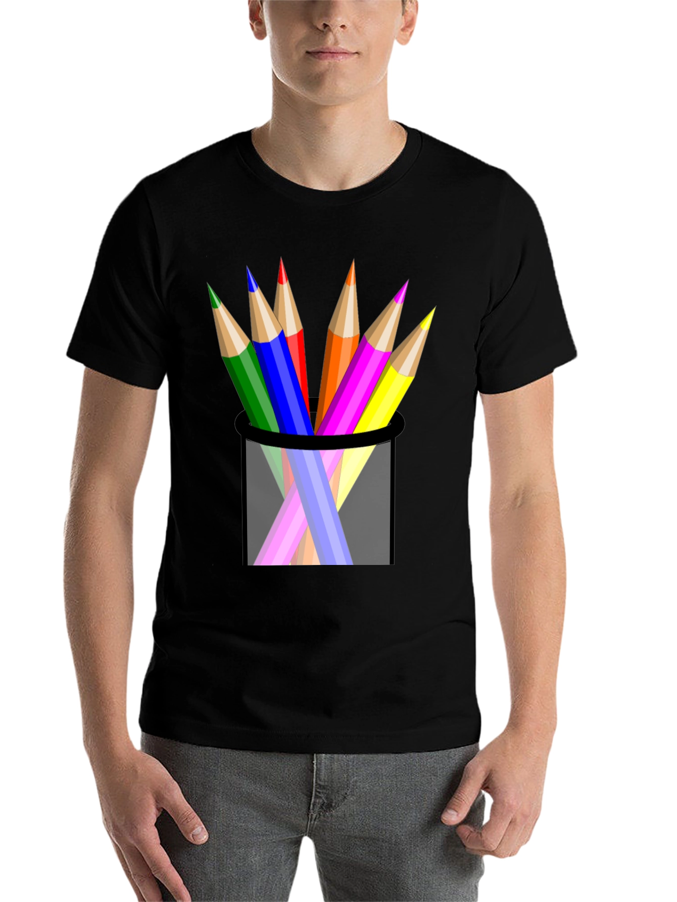 Black Colorful Pencils Black T-Shirt view 7
