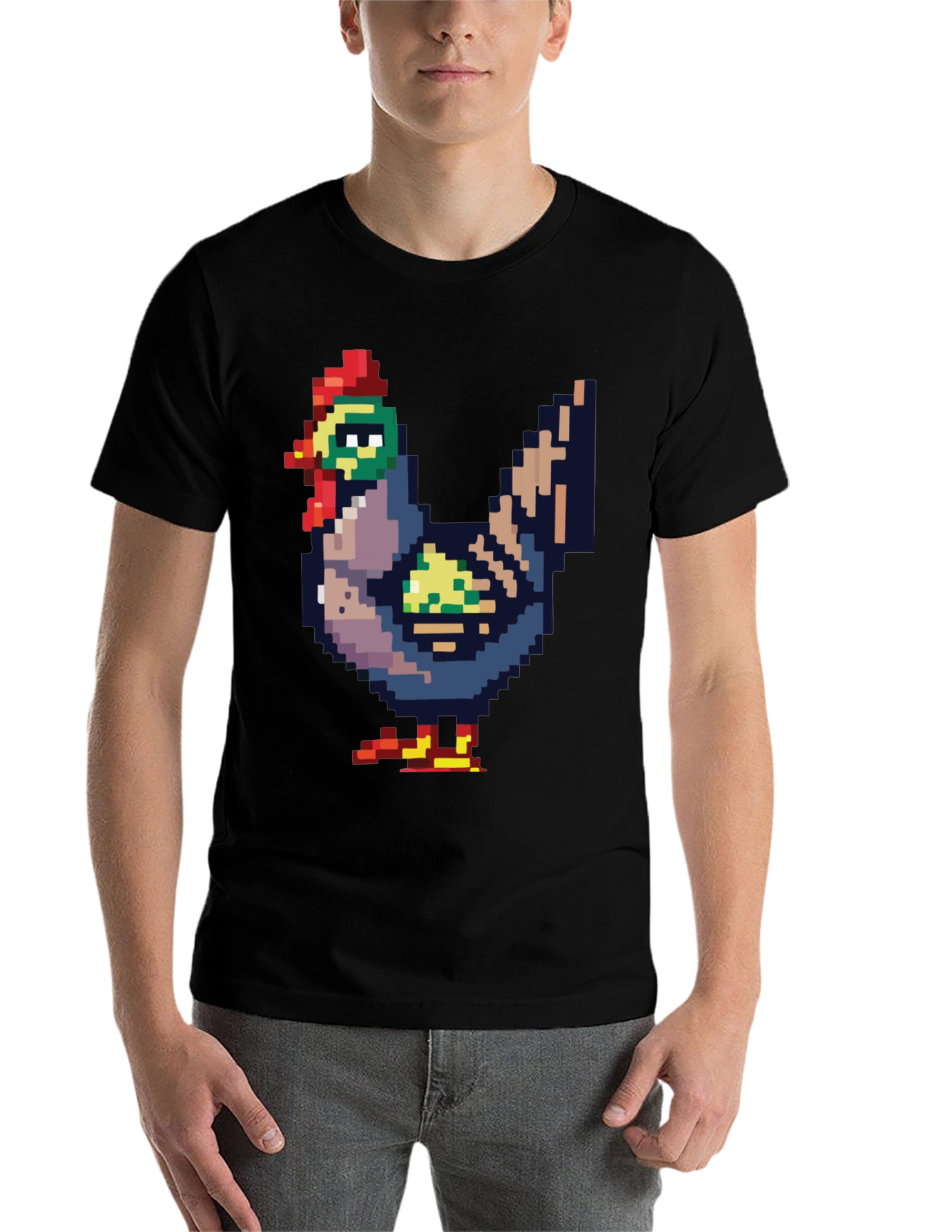 Black Pixel Chicken Tee - Retro Gaming Style view 7