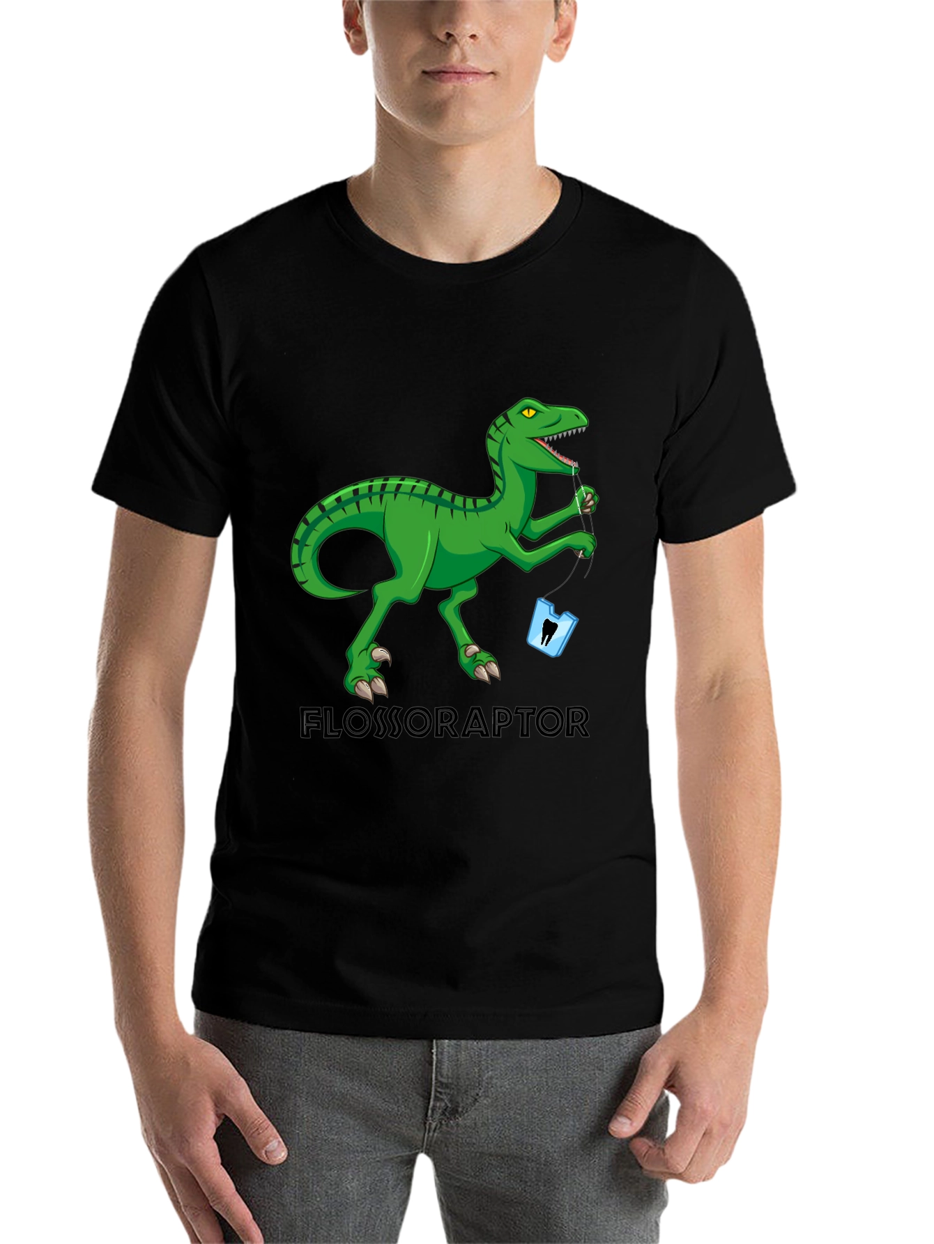 Black Flossoraptor T-Shirt: Dental Humor Tee view 7