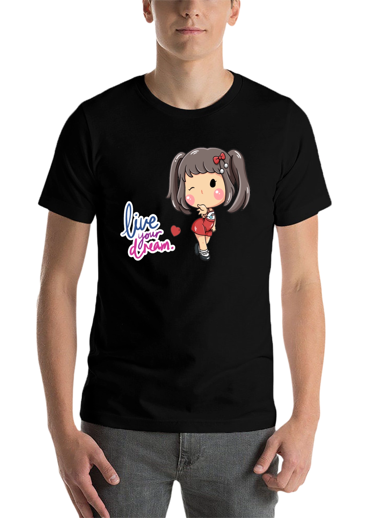Black Live Your Dream Black Graphic Tee - Cute Girl Design view 7