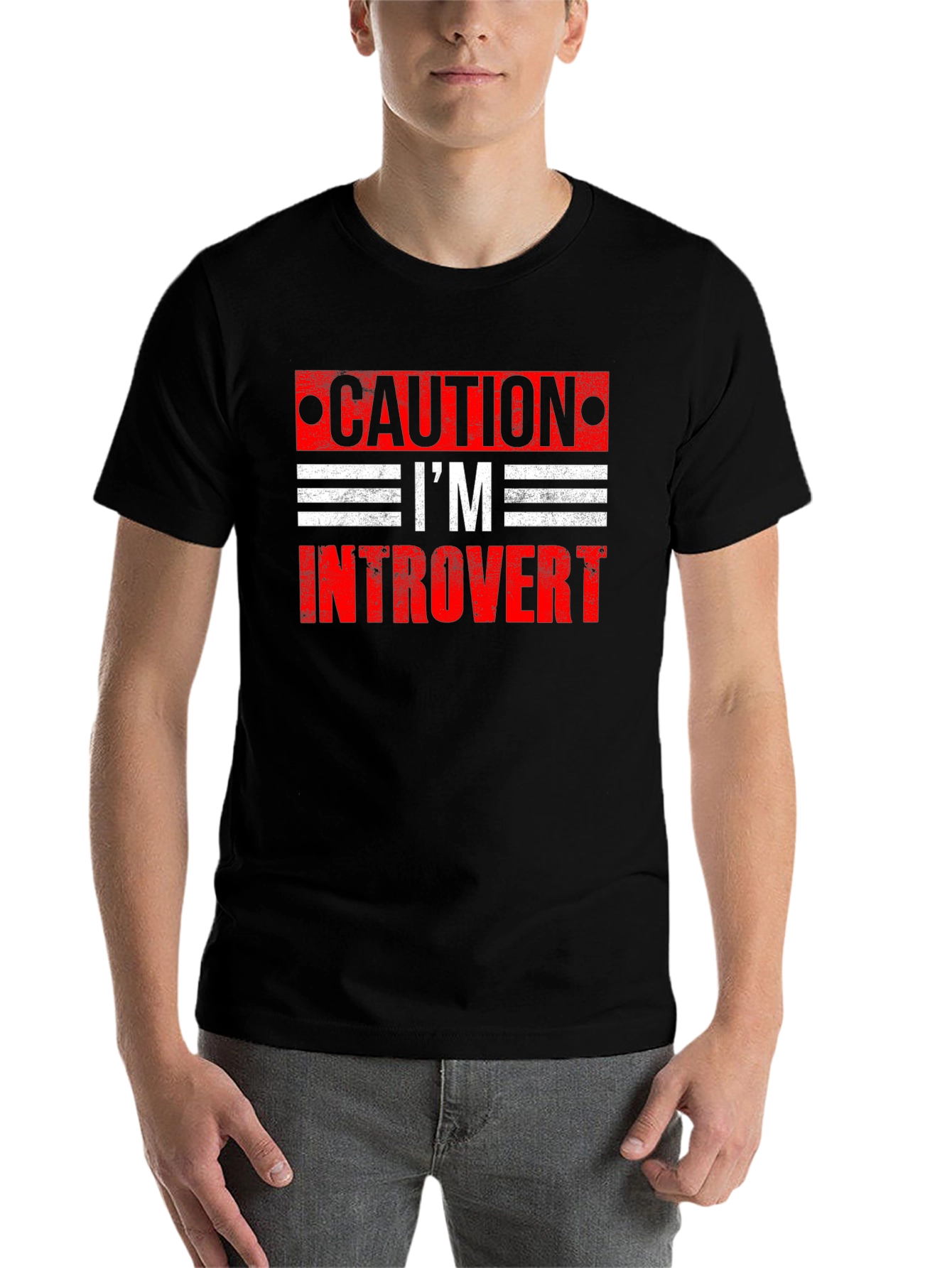 Black Caution I'm Introvert Graphic T-Shirt view 7