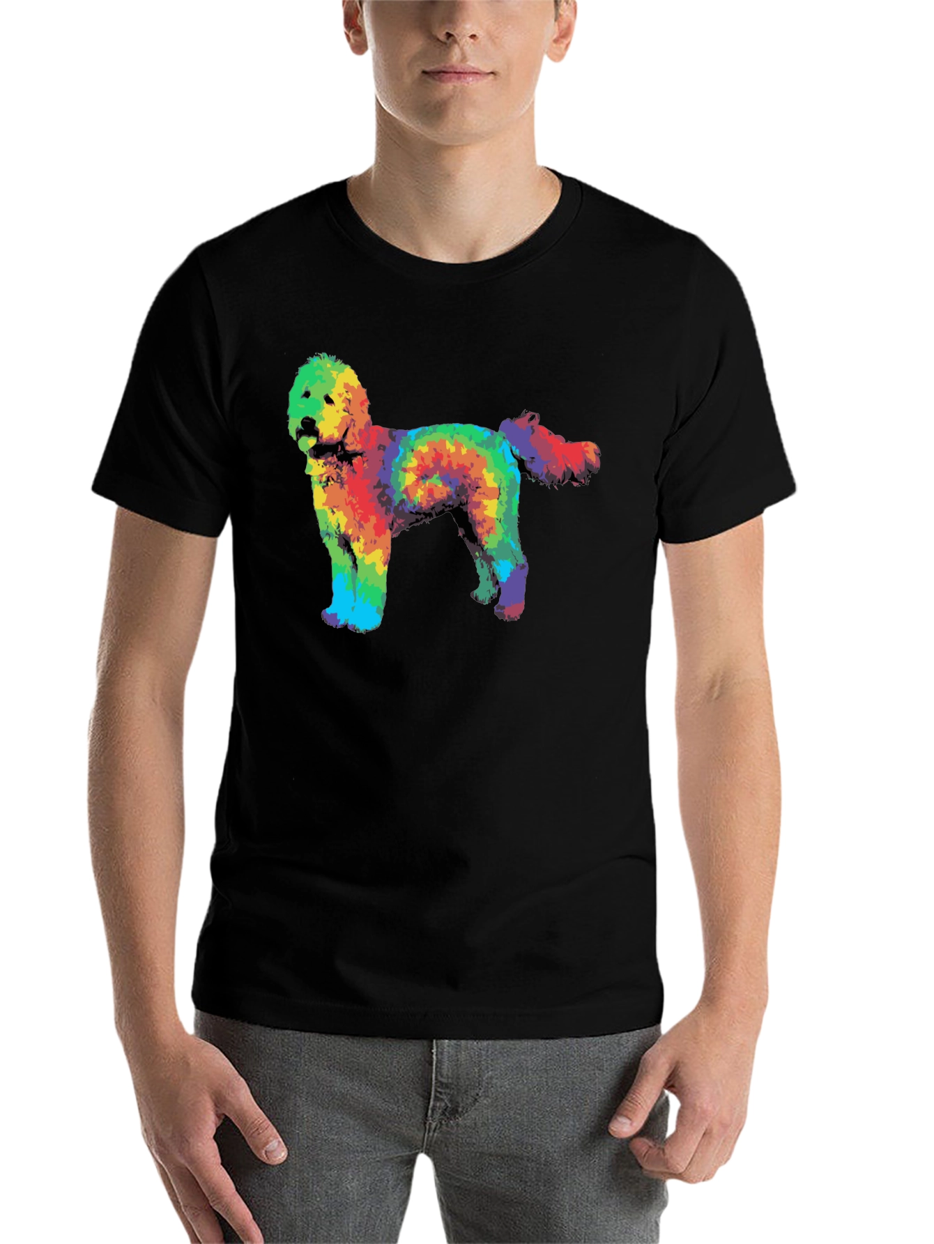 Black Rainbow Tie-Dye Doodle Dog Graphic T-Shirt view 7