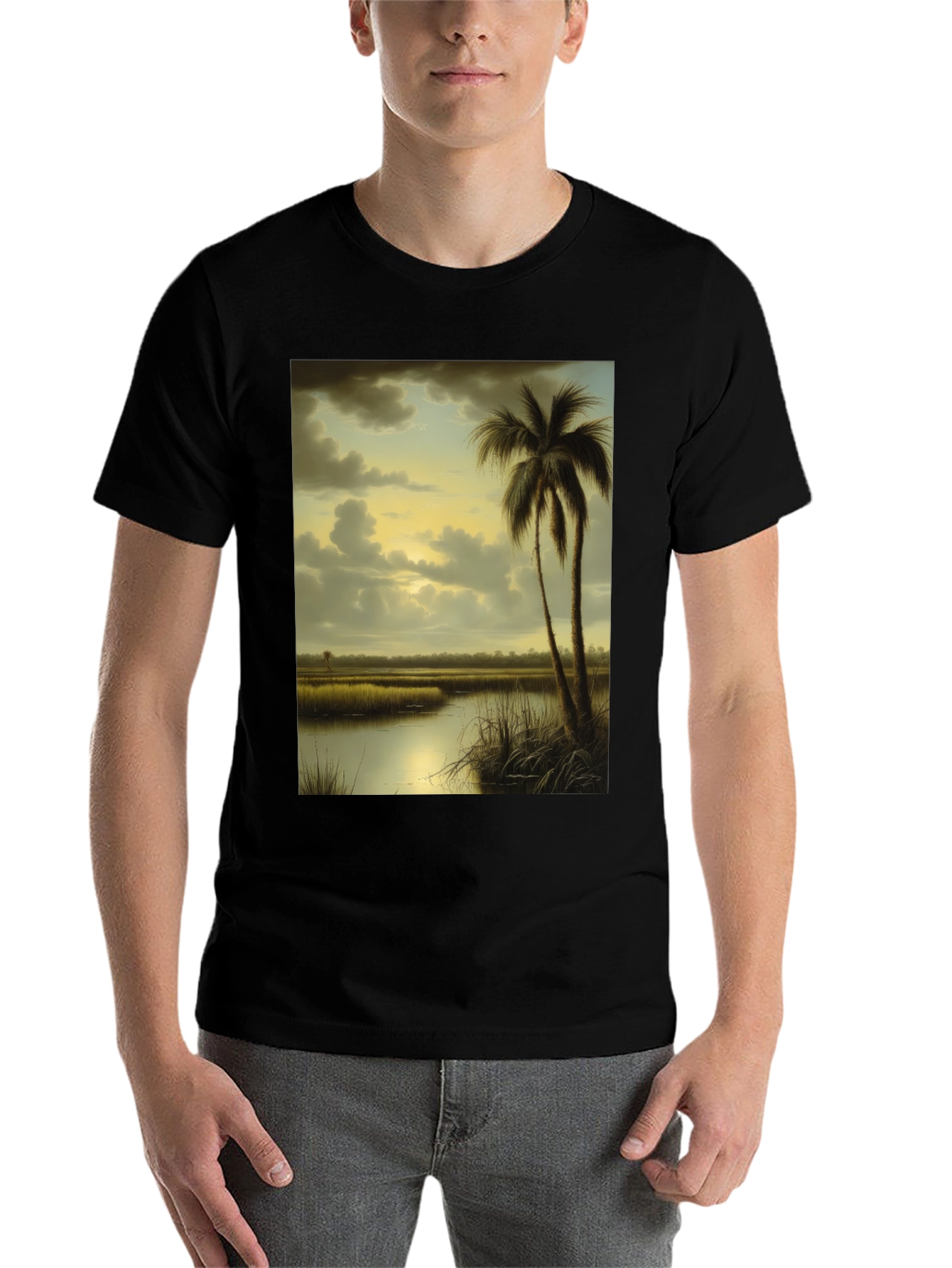 Black Tropical Marshland T-Shirt view 7
