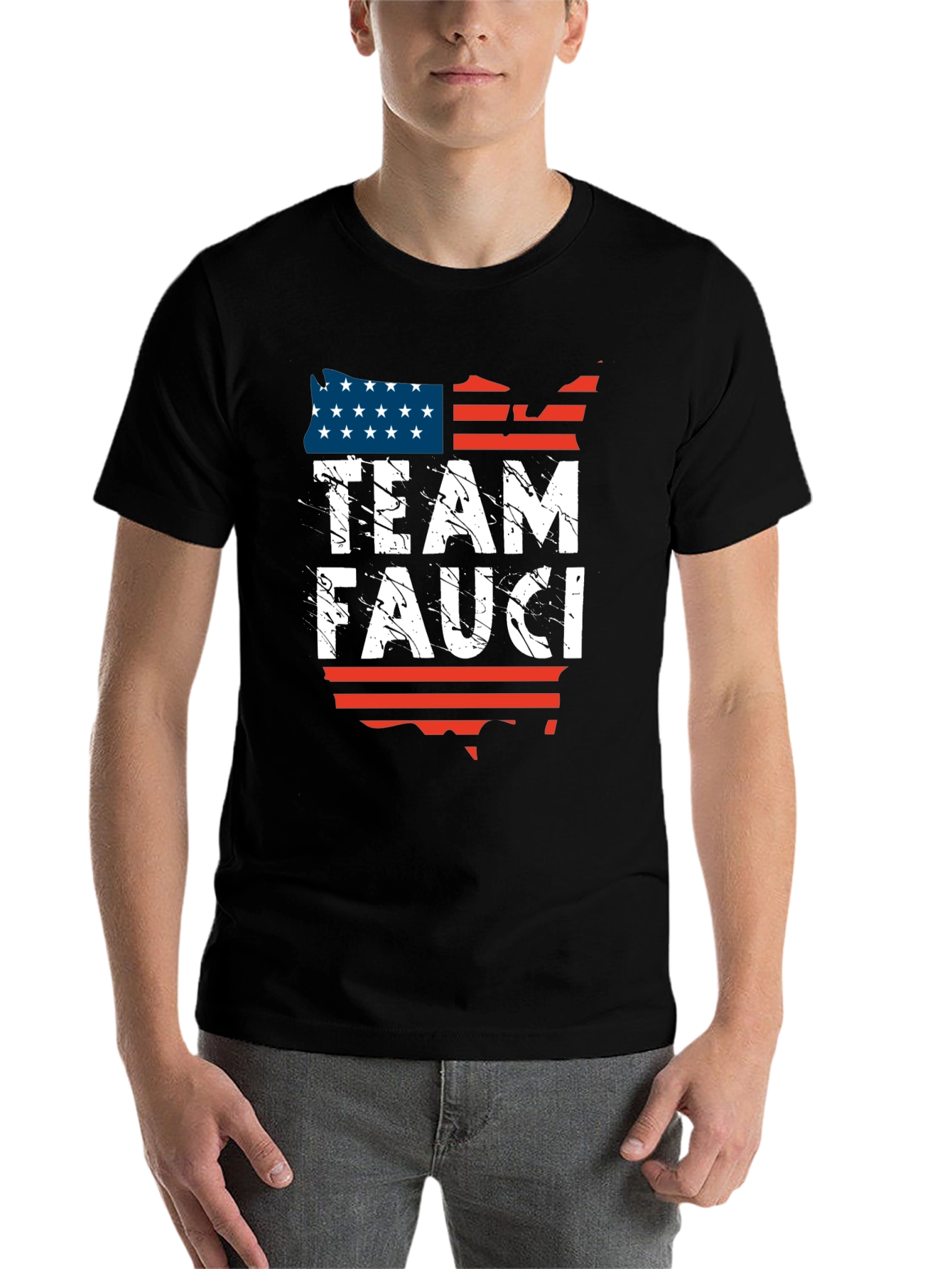 Black Team Fauci USA Flag Graphic T-Shirt view 7