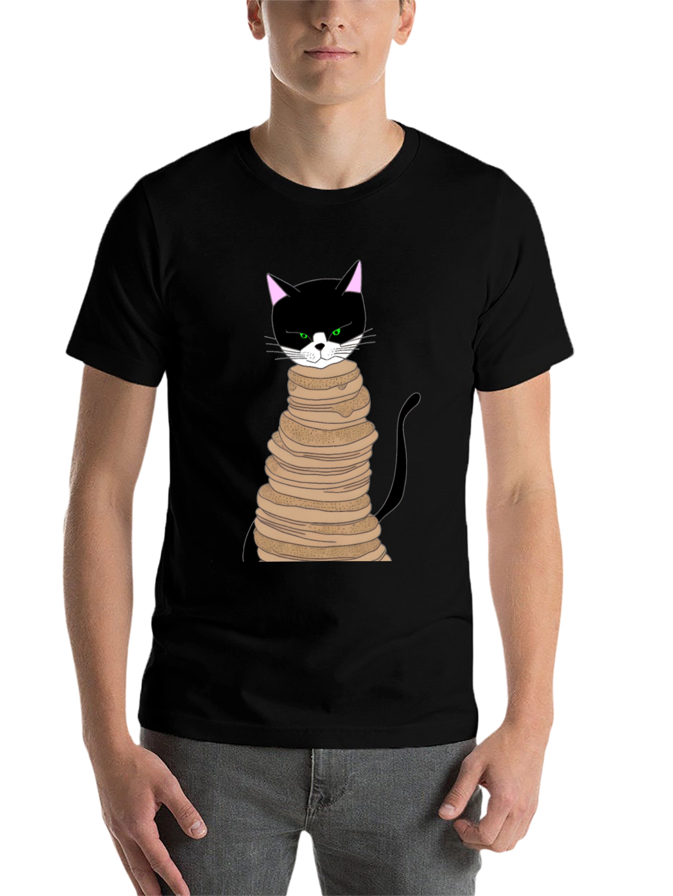 Black Cat Pancake Stack T-Shirt - Funny & Unique Design view 7