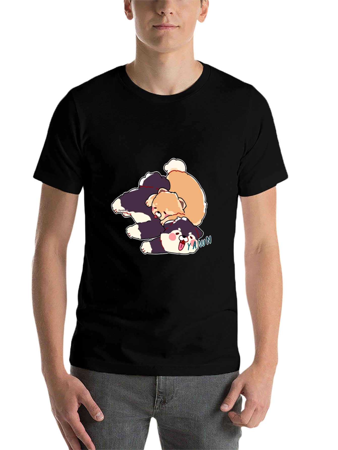 Black Cartoon Dog Pile Black T-Shirt view 7