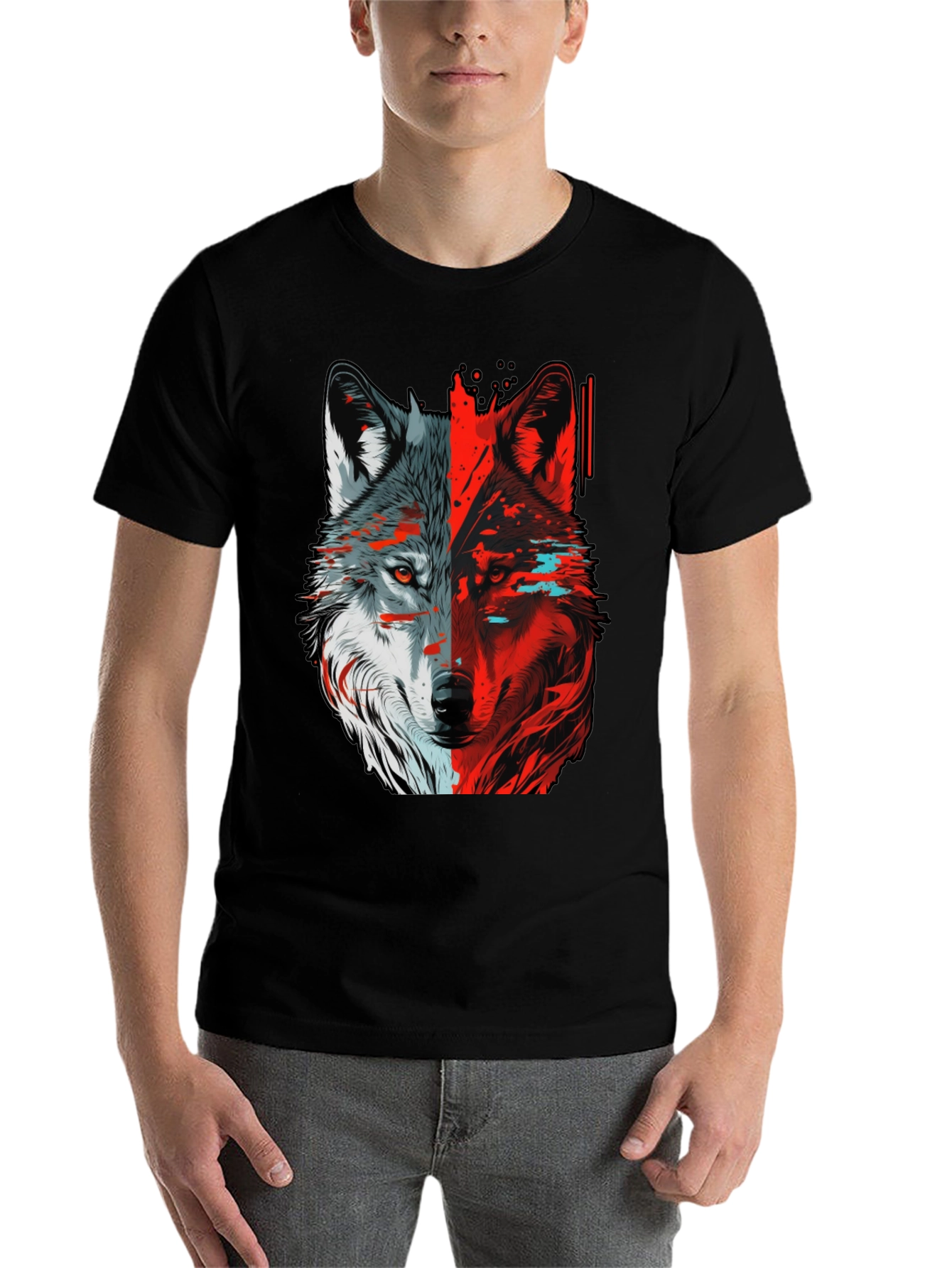 Black Bicolor Wolf Graphic T-Shirt - Stylish Animal Tee view 7