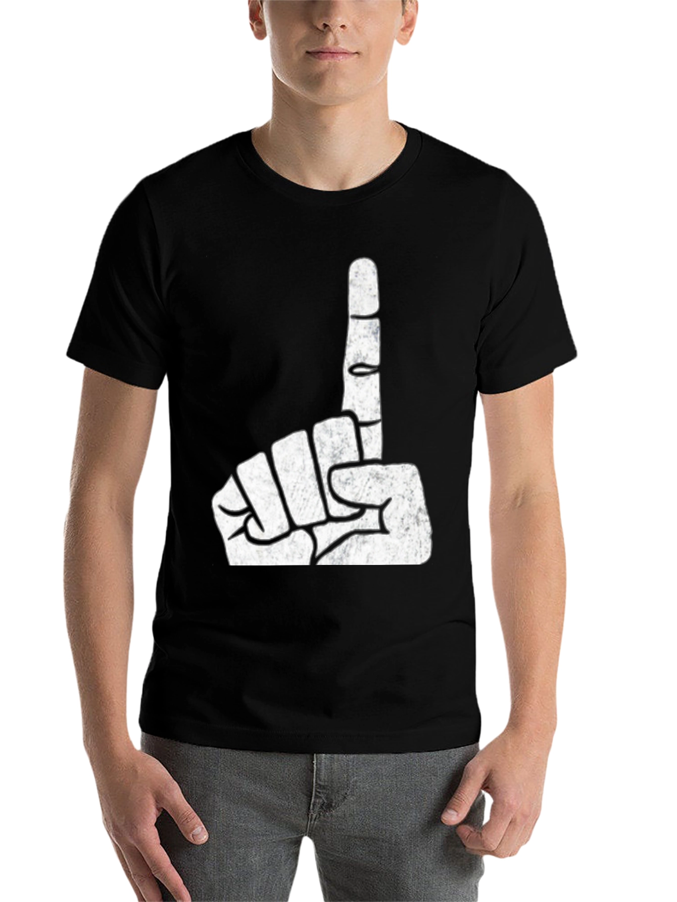 Black One Finger Gesture Graphic T-Shirt view 7