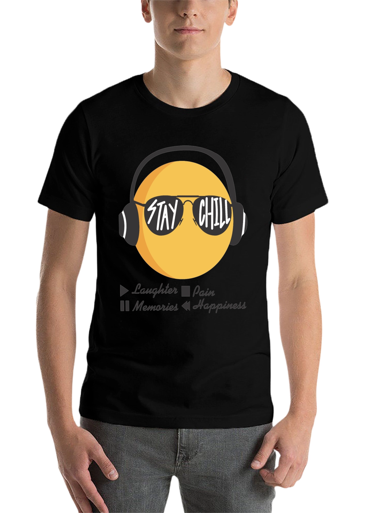 Black Stay Chill Emoji T-Shirt - Laughter, Happiness view 7